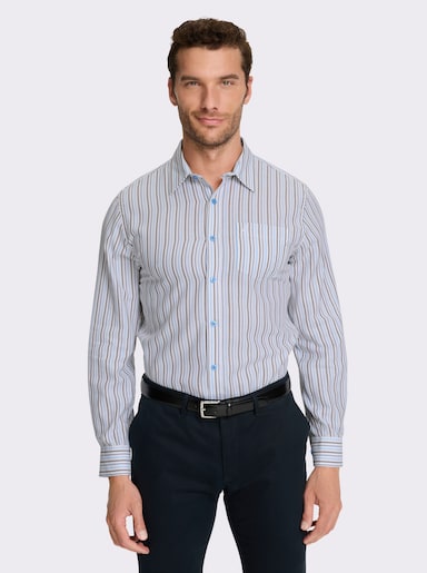 Marco Donati Langarmhemd in bügelfreier Popeline-Qualität - braun-gestreift