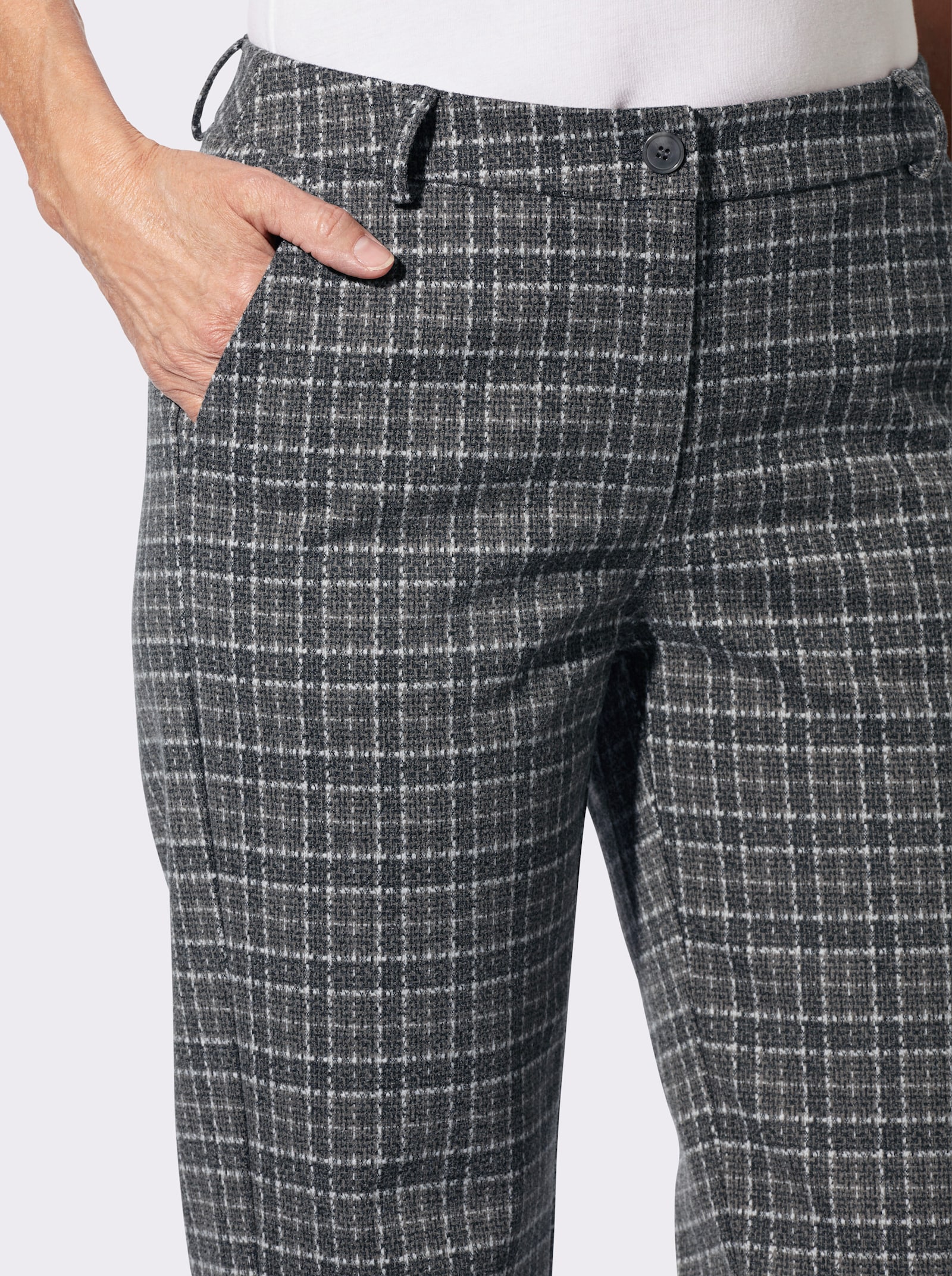 Stoffhose in Jersey-Qualität - anthrazit-ecru-gemustert
