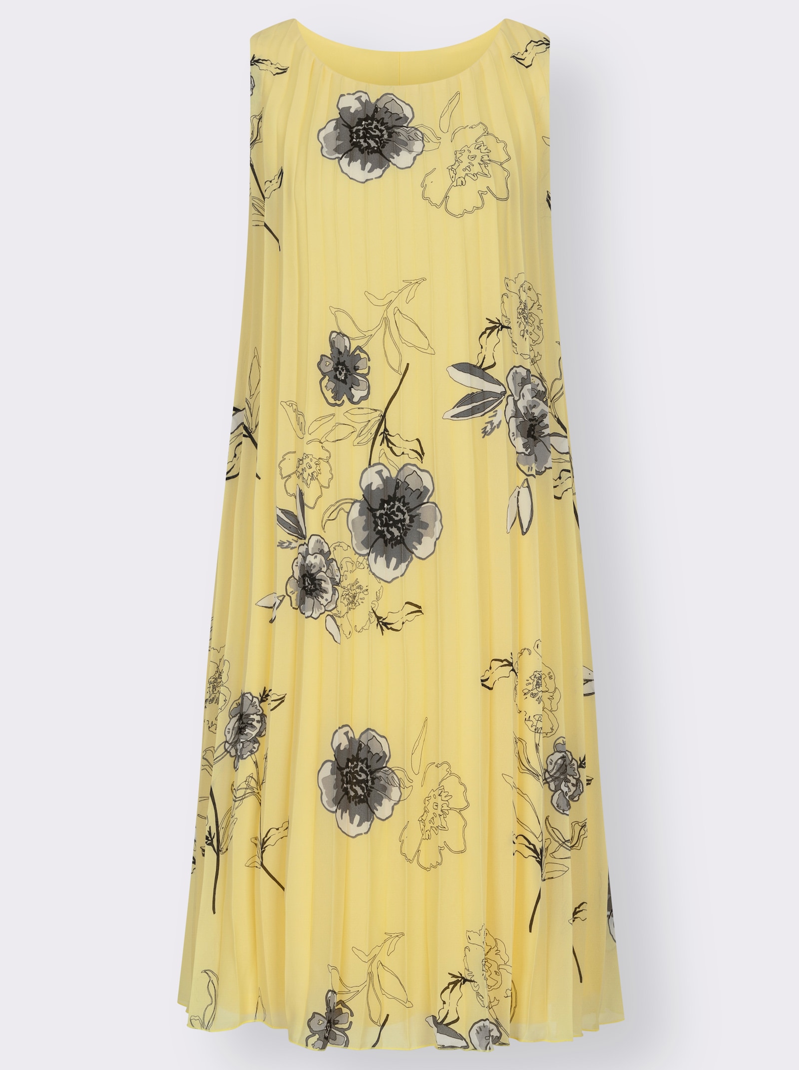 Plisseekleid aus Georgette, gefüttert - zitrone-grau-bedruckt