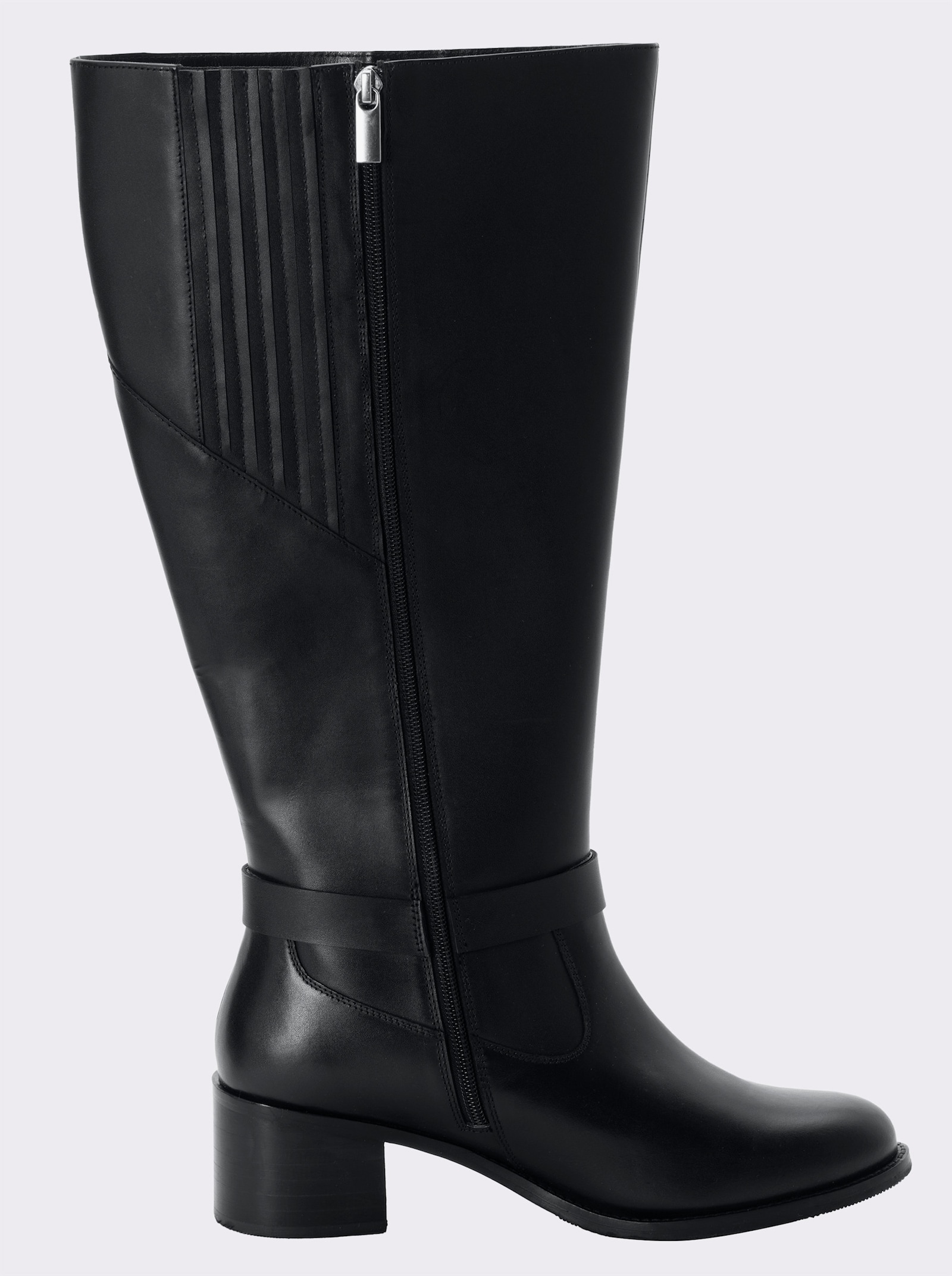 sheego Weitschaftstiefel aus Leder, mit Zierschnalle - schwarz