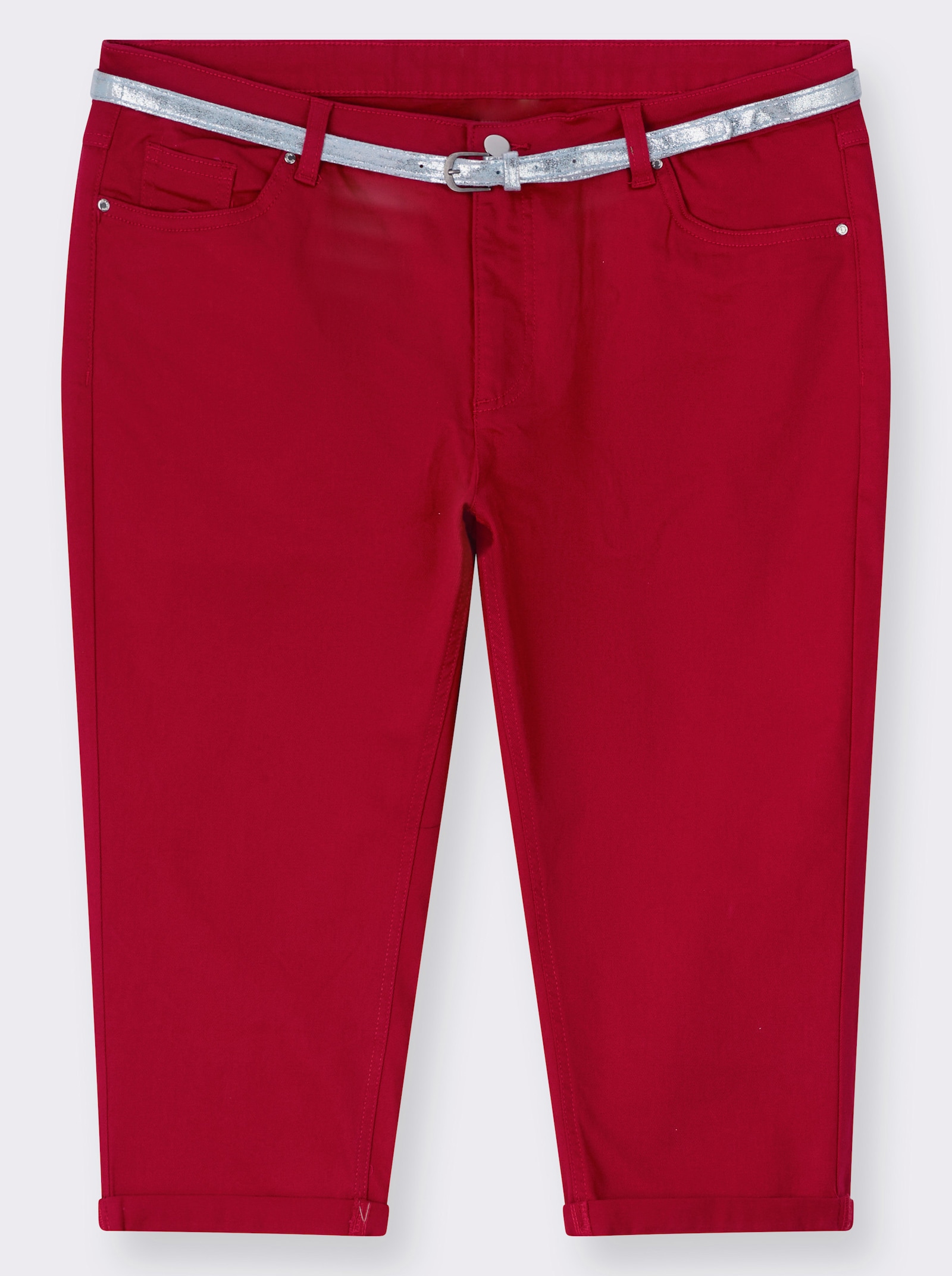 Caprijeans inklusive Gürtel - rot