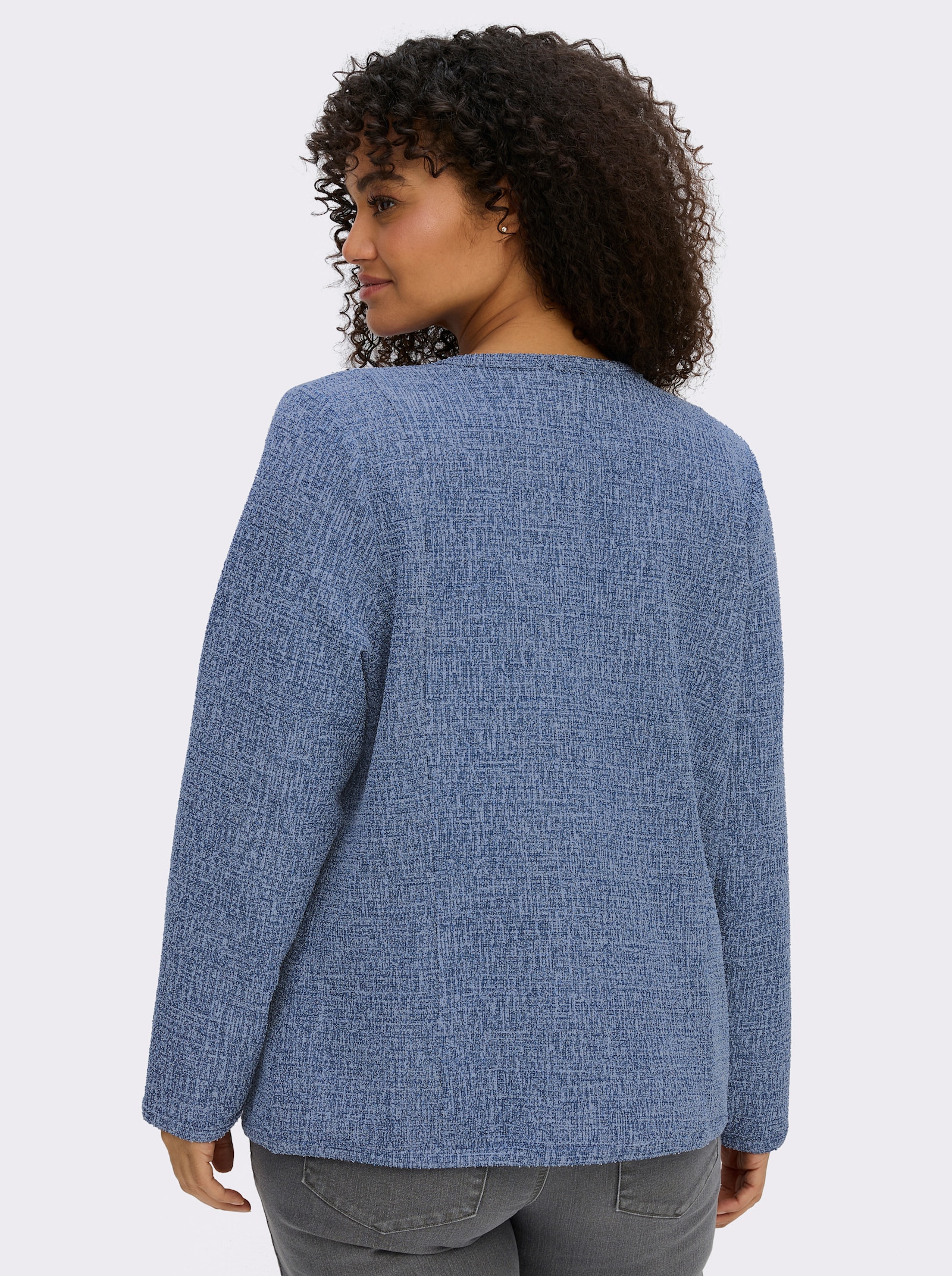 sheego Boucléjacke mit Schmuckknöpfen - jeansblau