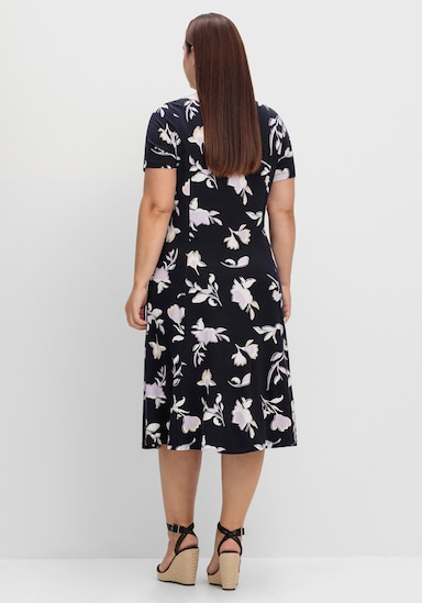 Jerseykleid - marine-flieder-bedruckt