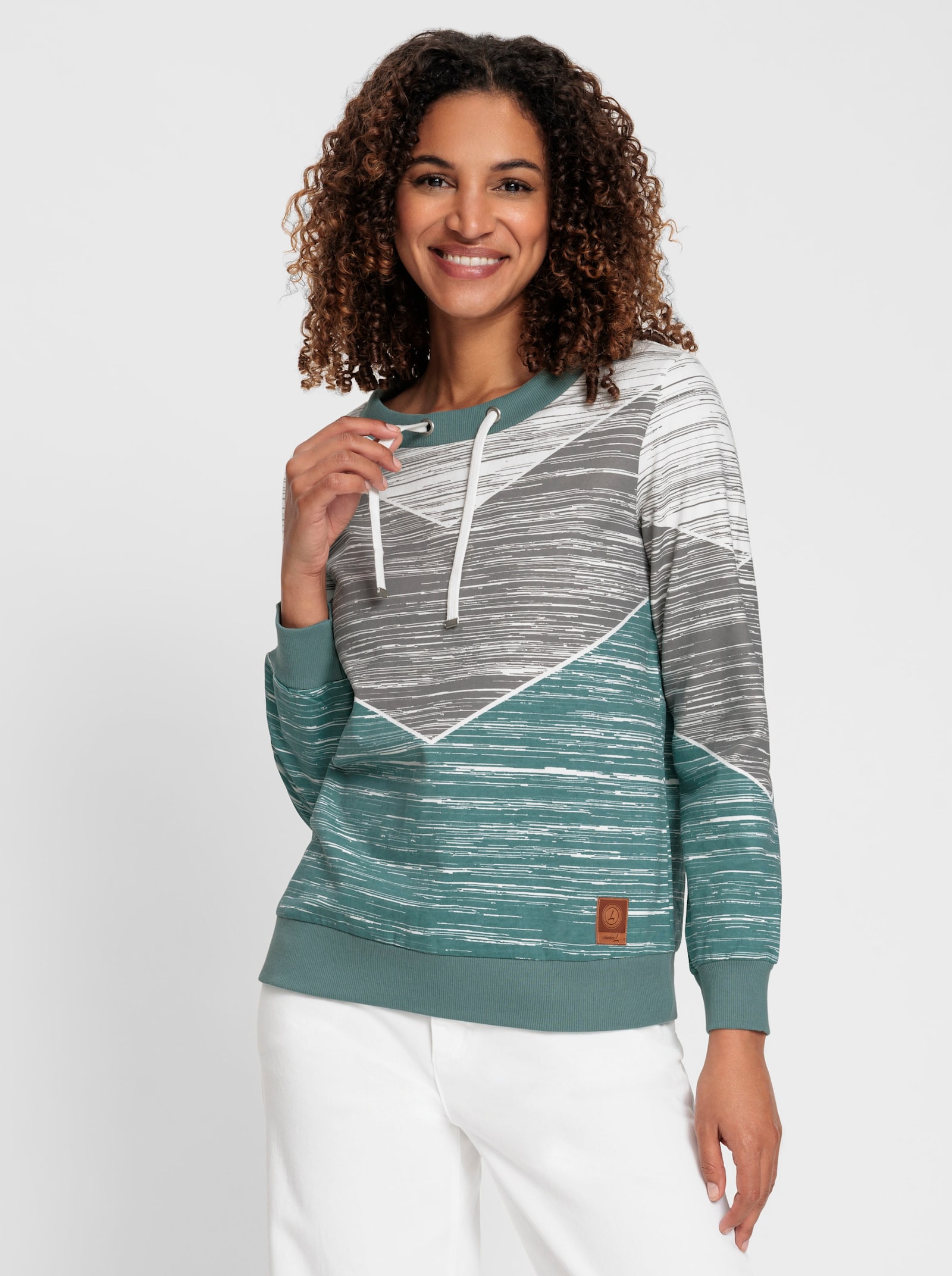 Sweatshirt mit variierbarem Rundhals-Ausschnitt - jade-ecru