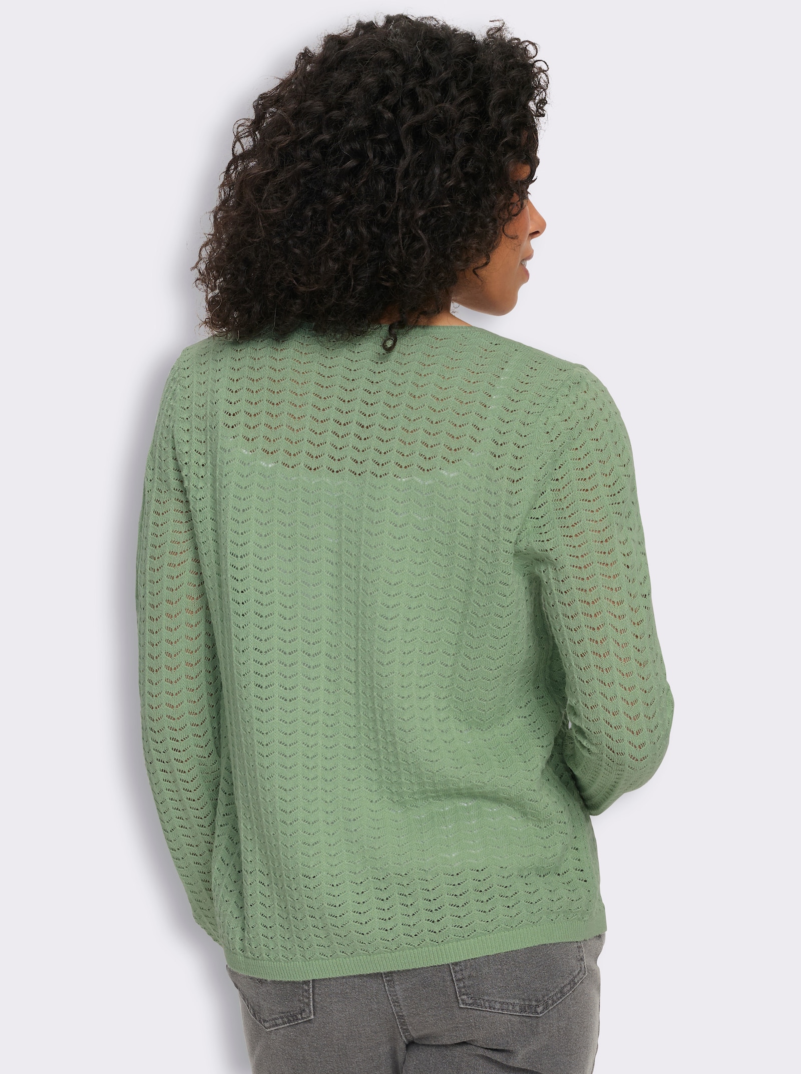 Strickjacke mit Ajour-Muster - eucalyptus