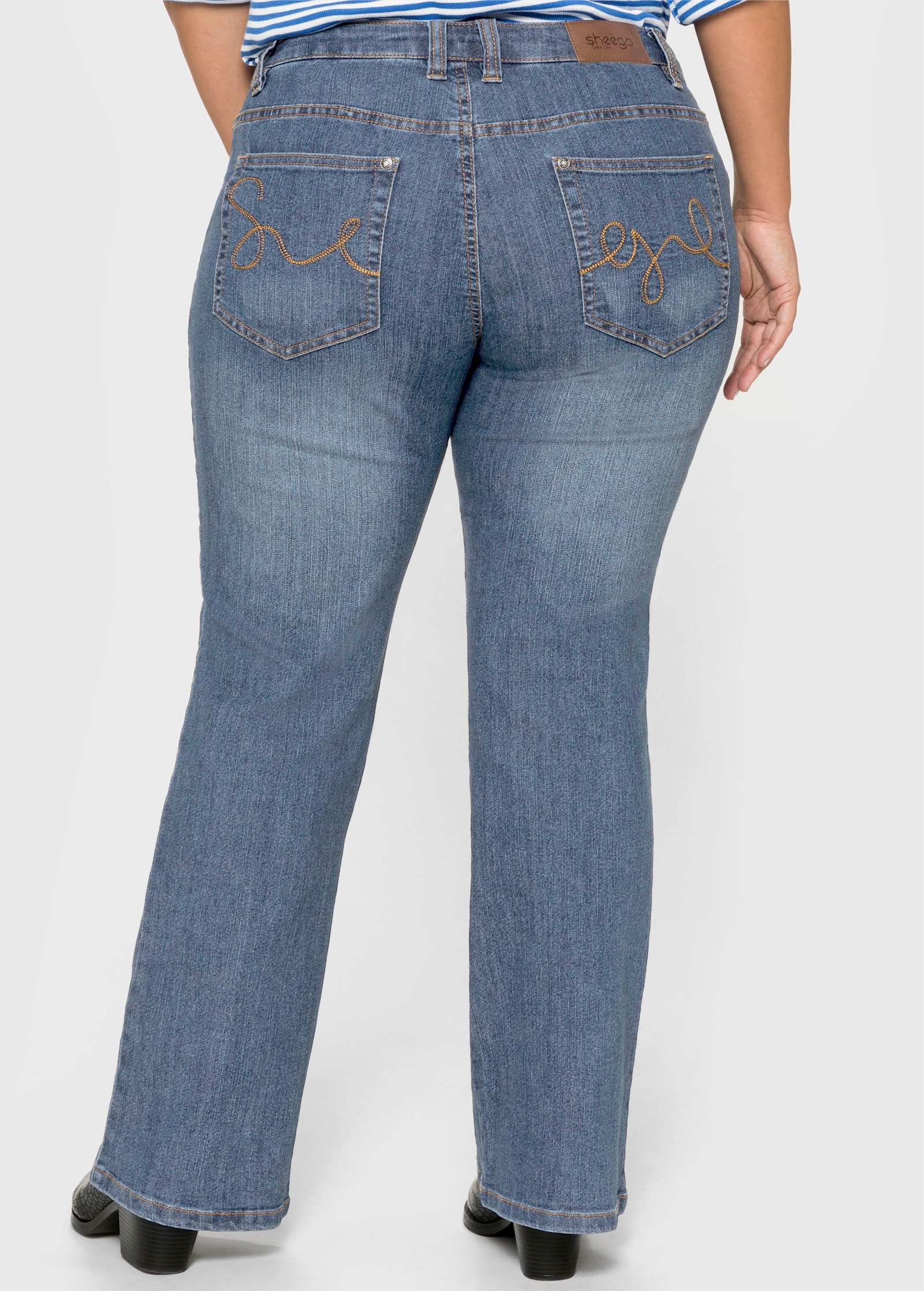 sheego Bootcut jeans met used-effecten - blue denim