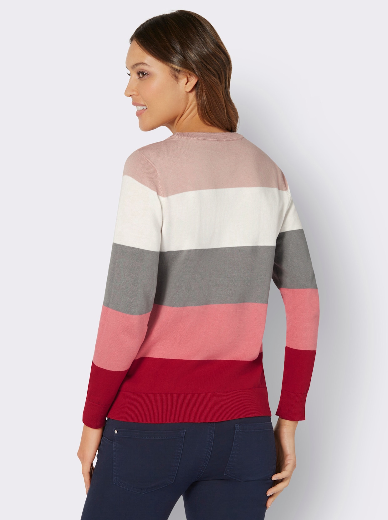 Pullover met lange mouwen - ecru/rood gestreept