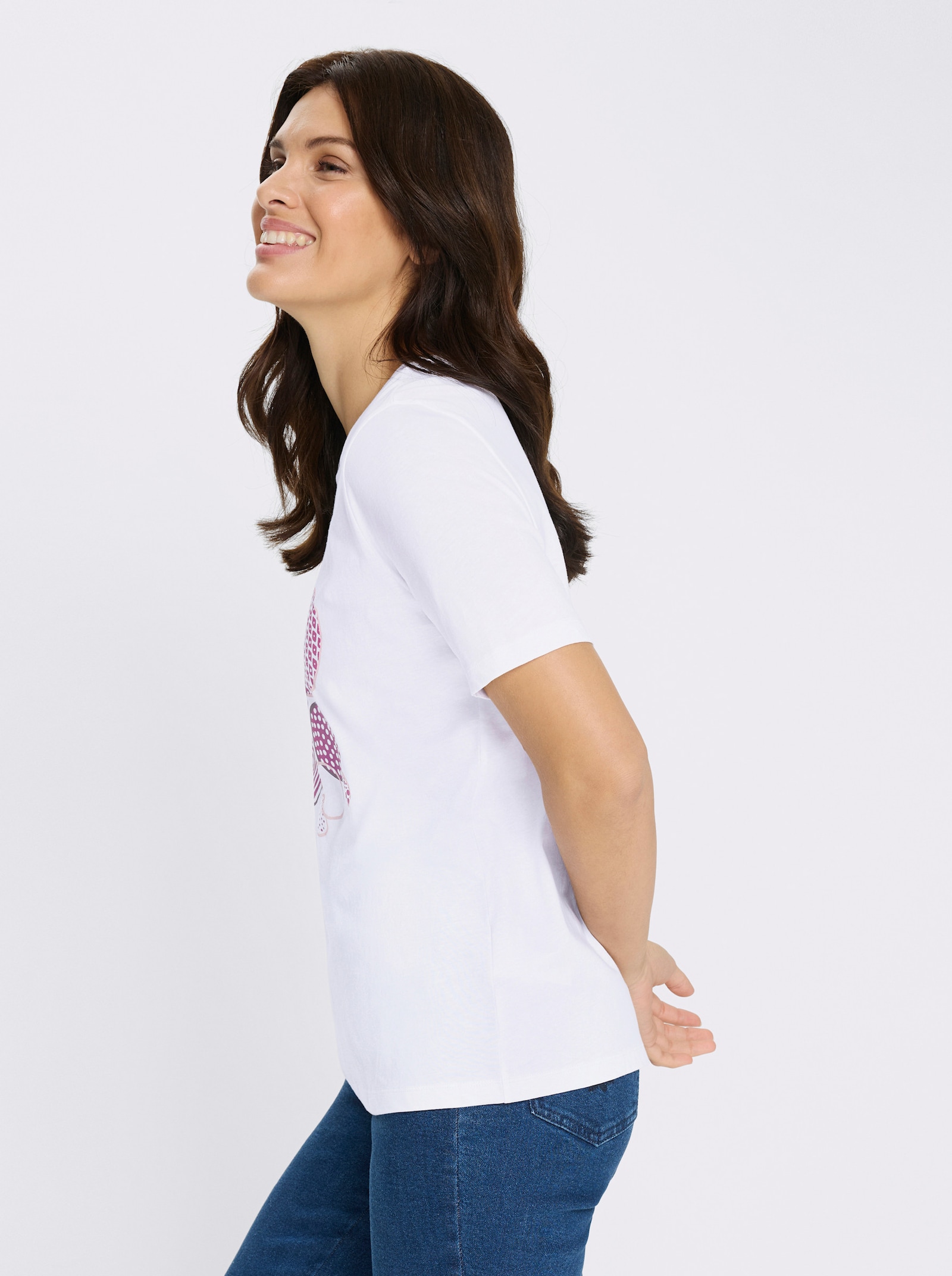 Shirt met korte mouwen en op dessin geplaatste print - wit/magenta