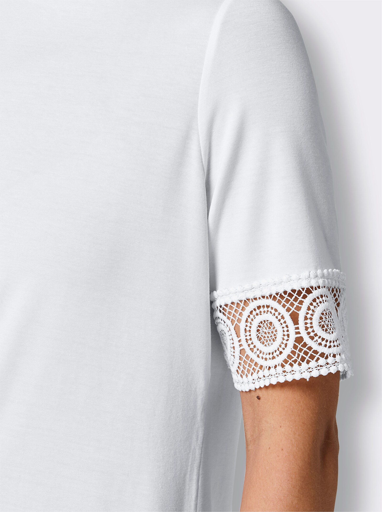 CREATION L PREMIUM Kurzarmshirt mit Spitze - weiß