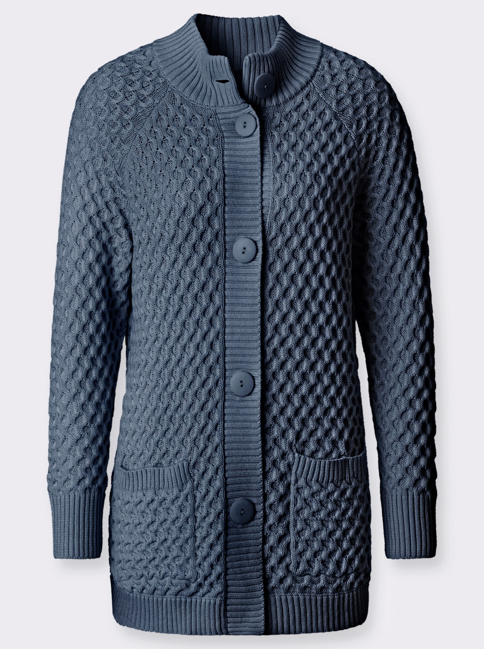 Veste longue en tricot avec poches - bleu fumée
