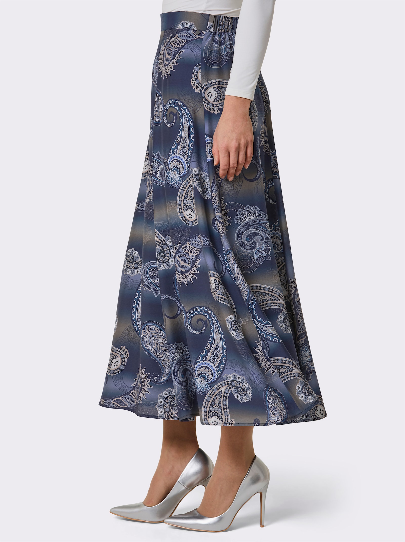 CREATION L PREMIUM Bahnenrock mit 30% Seide - marine-ecru-bedruckt