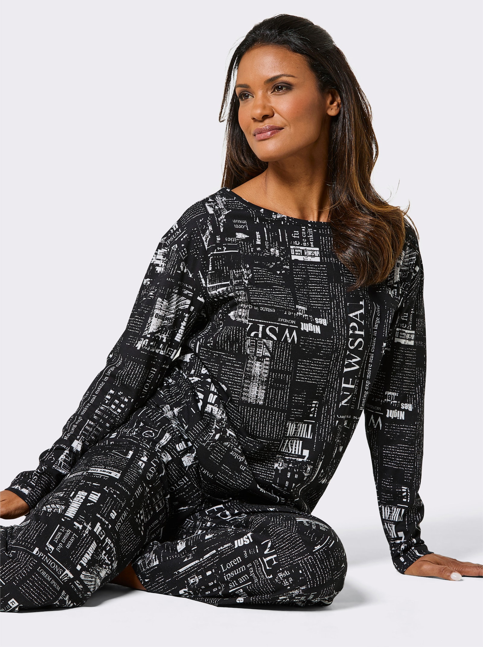 wäschepur Schlafanzug - schwarz-weiß-bedruckt