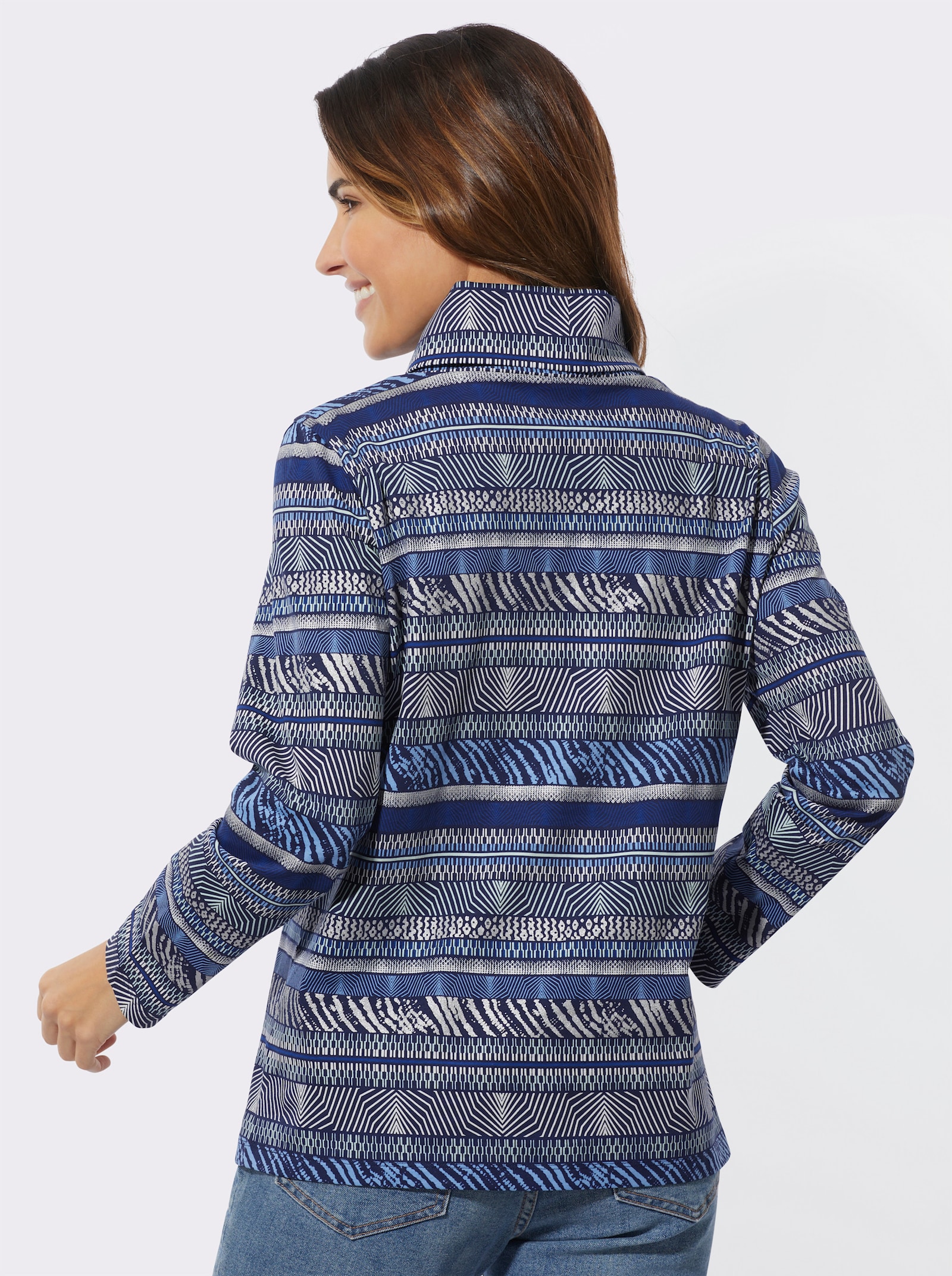 Shirt met rolkraag en folieprint - ecru/hemels blauw bedrukt