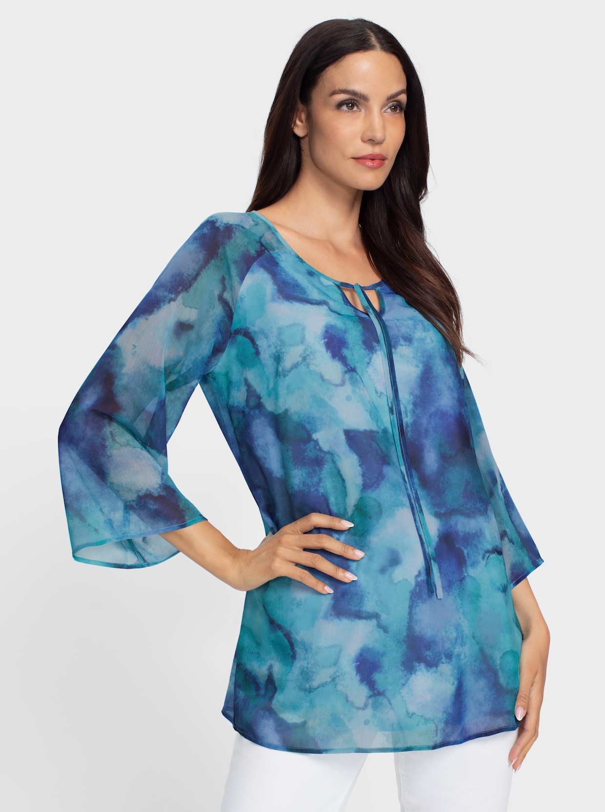 heine Druckbluse - ozean-royalblau-bedruckt