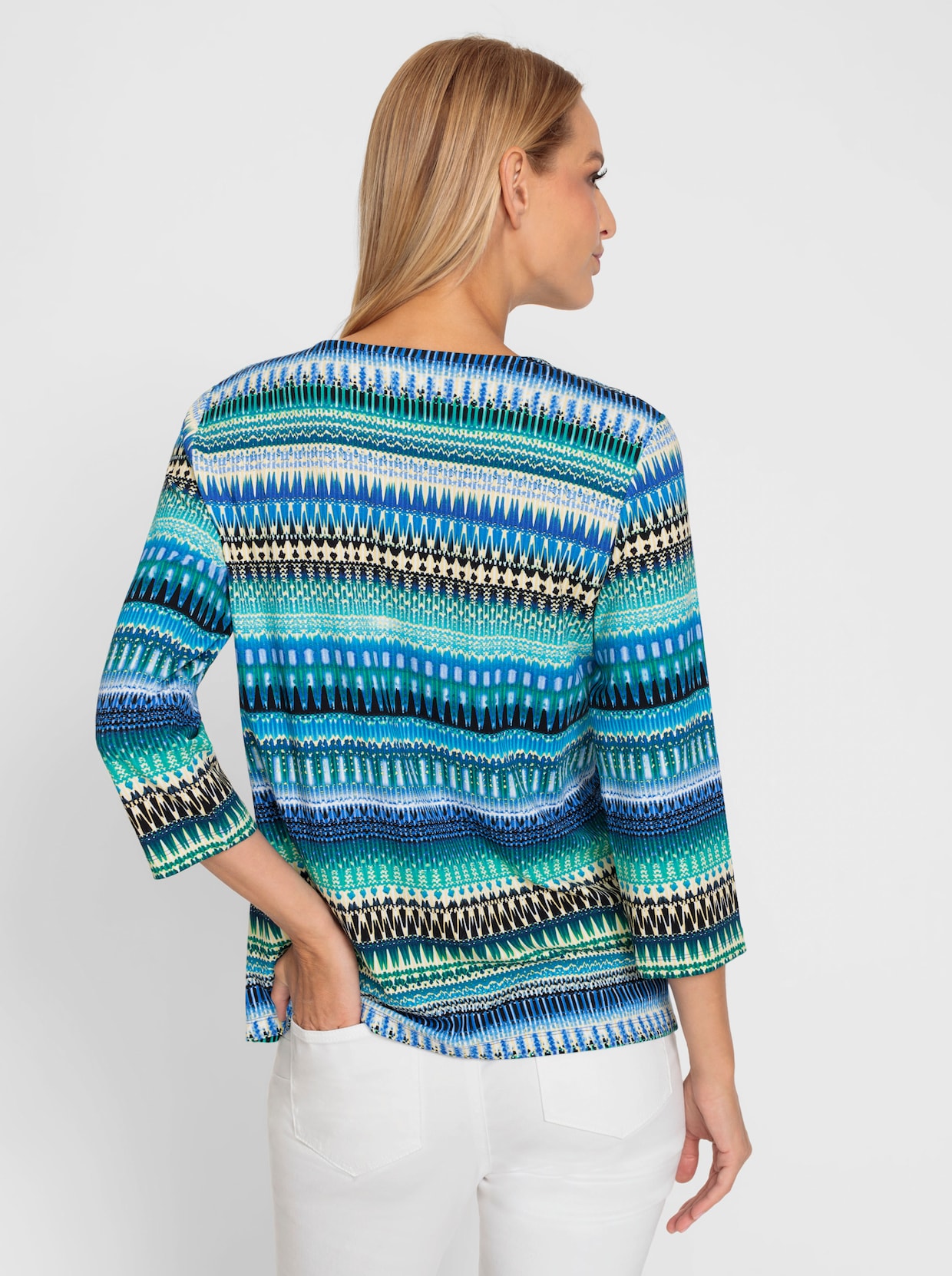 heine Shirt met 3/4-mouw - ecru/turquoise bedrukt