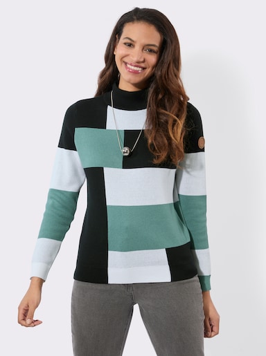 Langarm-Pullover mit Stehkragen - jade-schwarz-gemustert