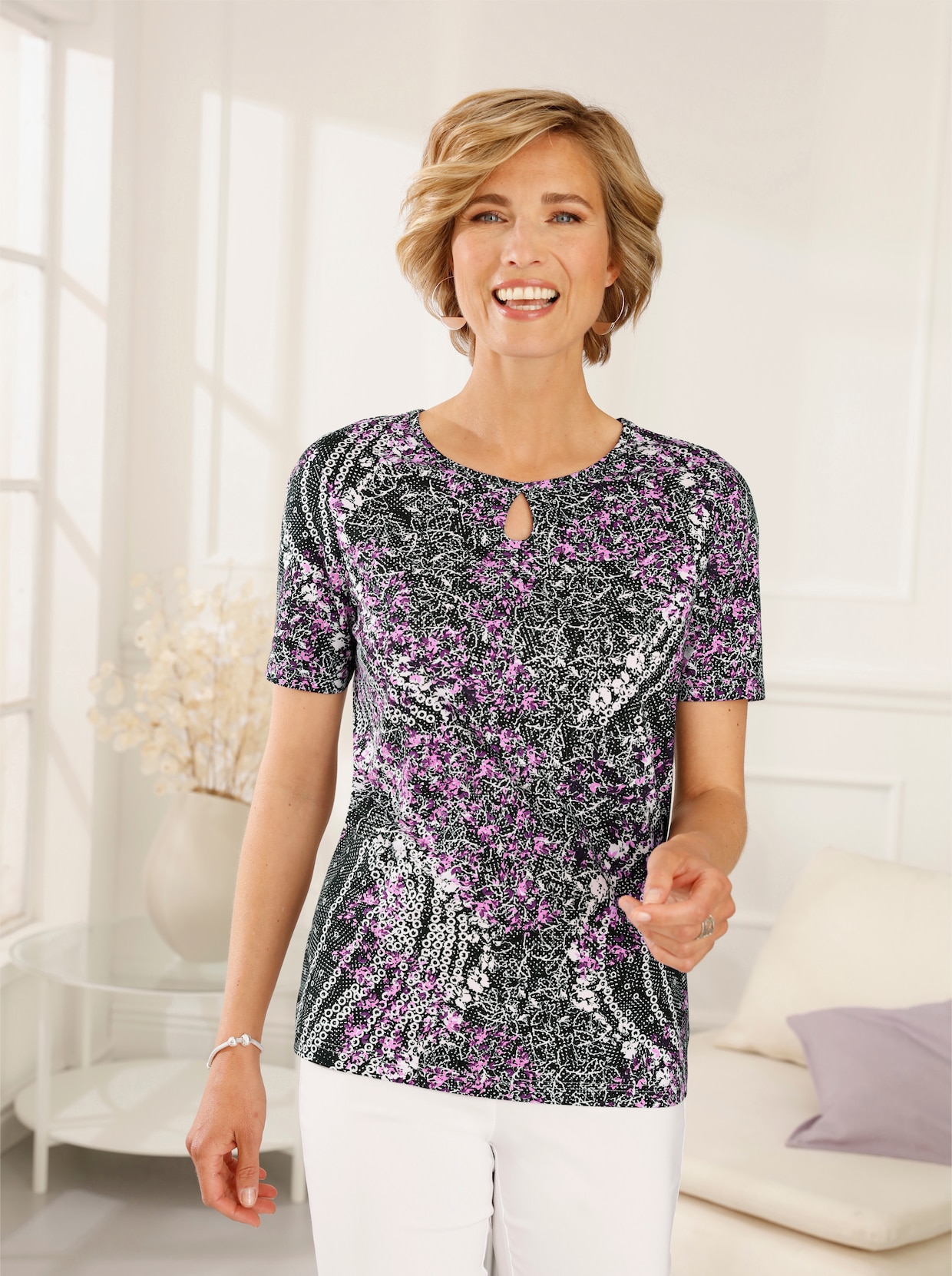 Shirt met korte mouwen - orchidee/zwart geprint