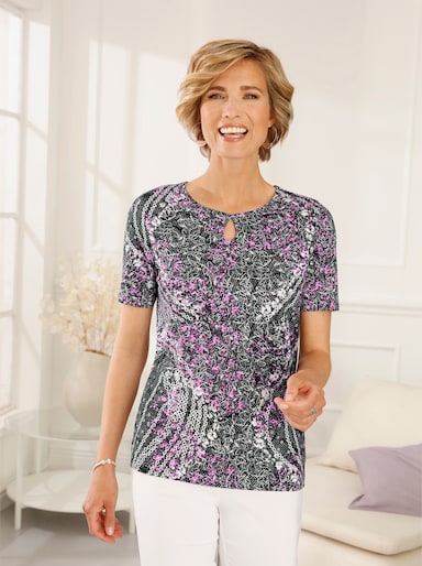 Shirt met korte mouwen - orchidee/zwart geprint