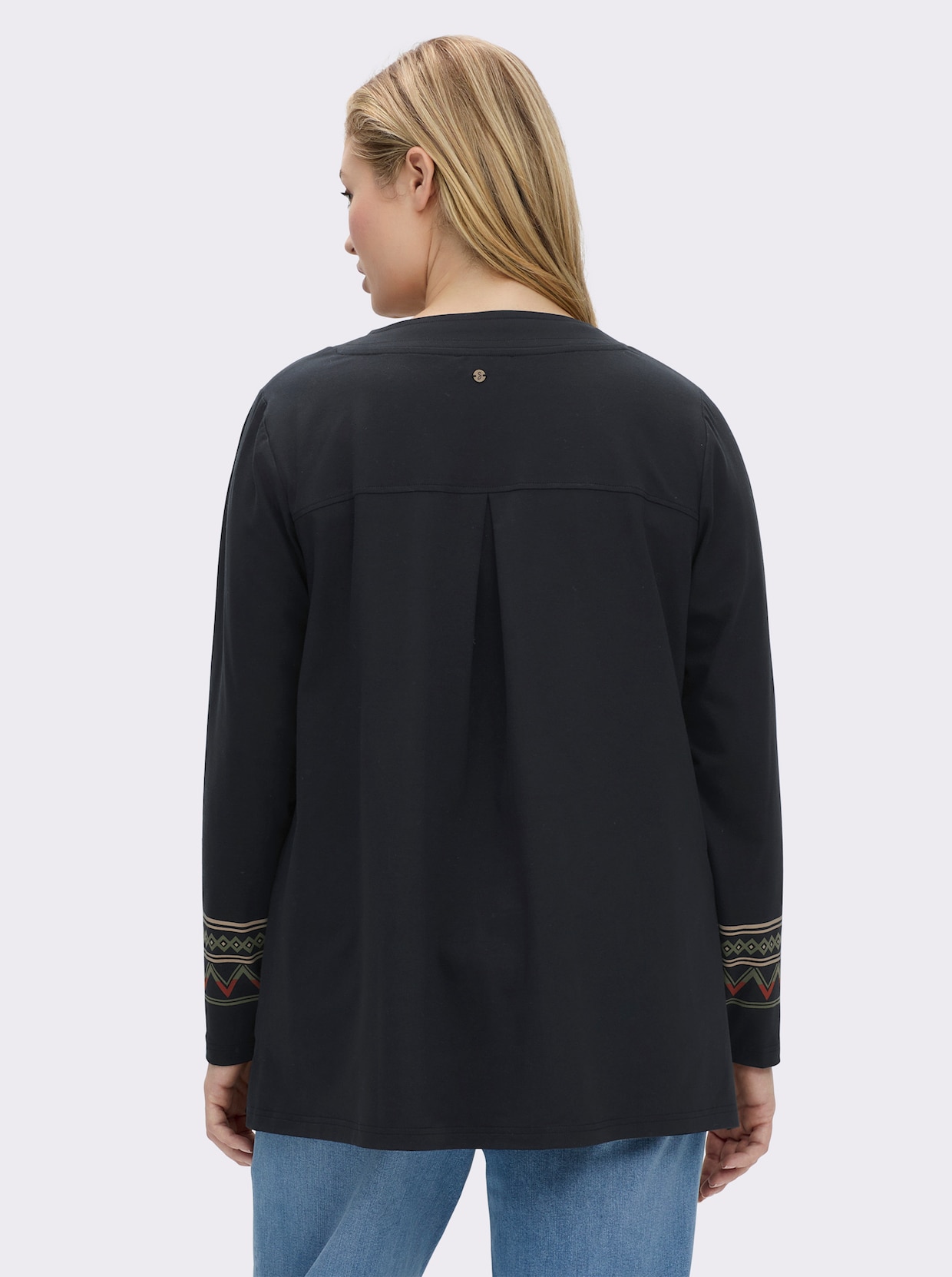 sheego Shirt - schwarz-beige-bedruckt