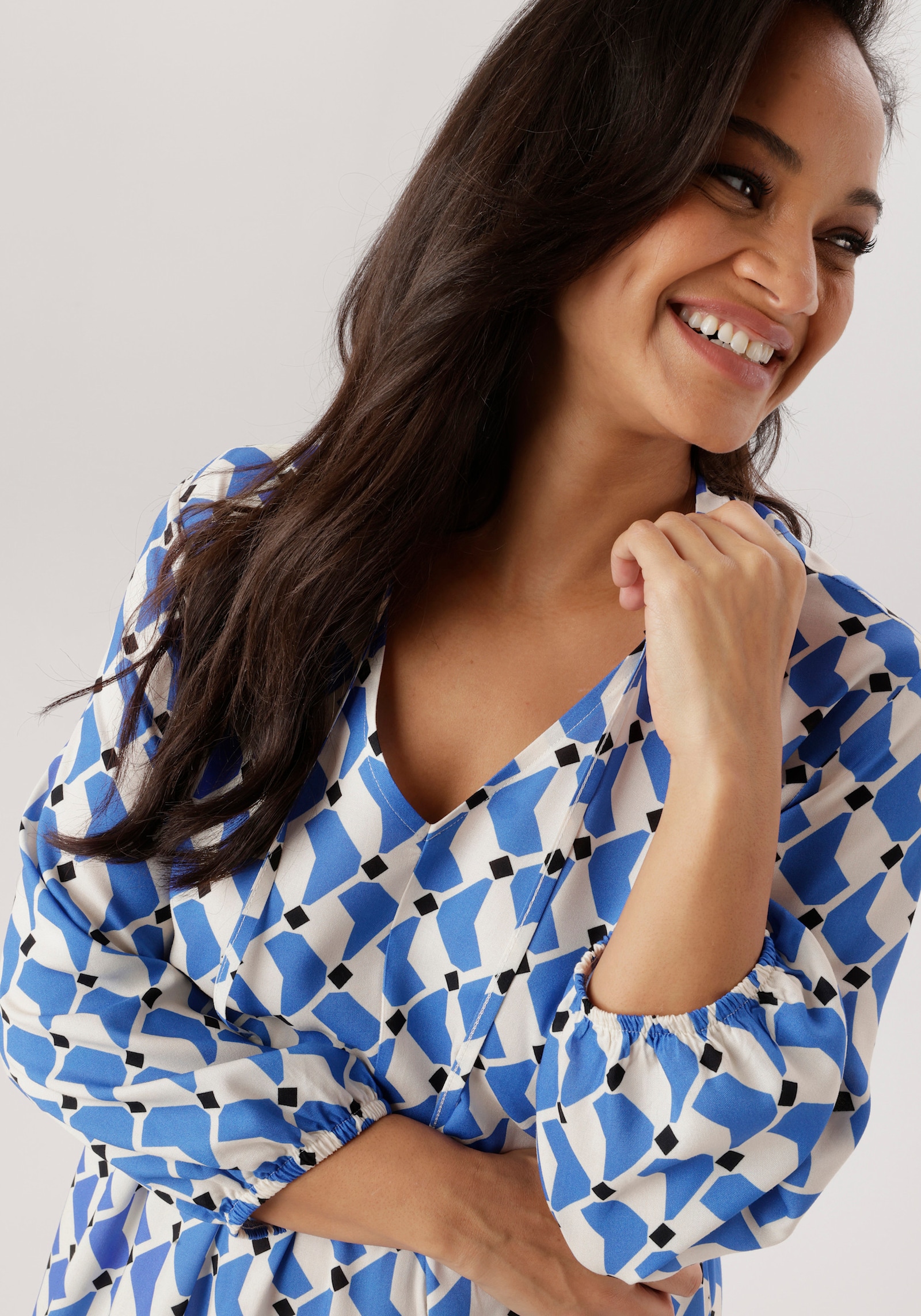 Aniston PLUS Maxikleid - blau-weiß-schwarz