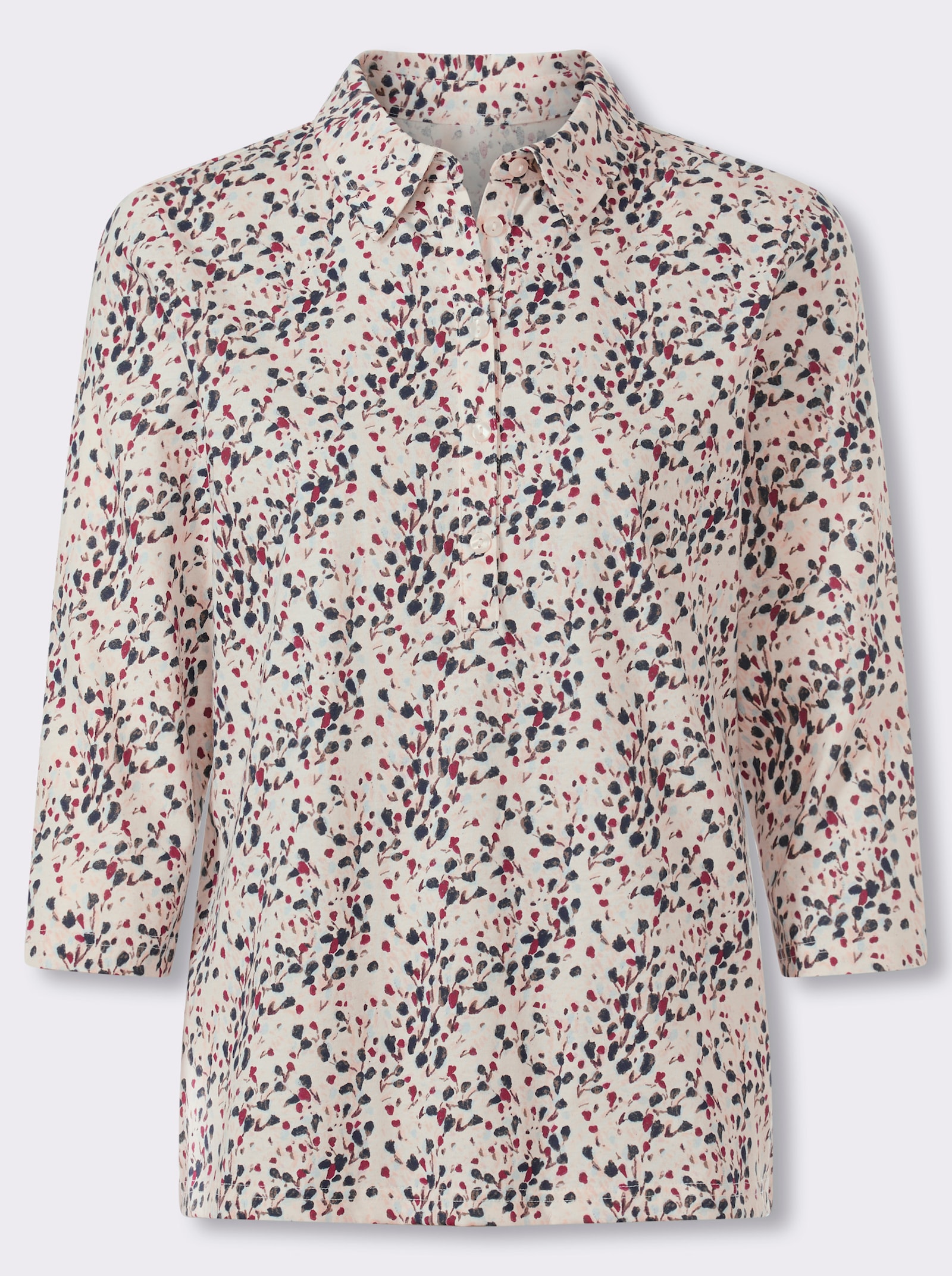 Poloshirt met minimalistische print - champagne/donkerblauw bedrukt