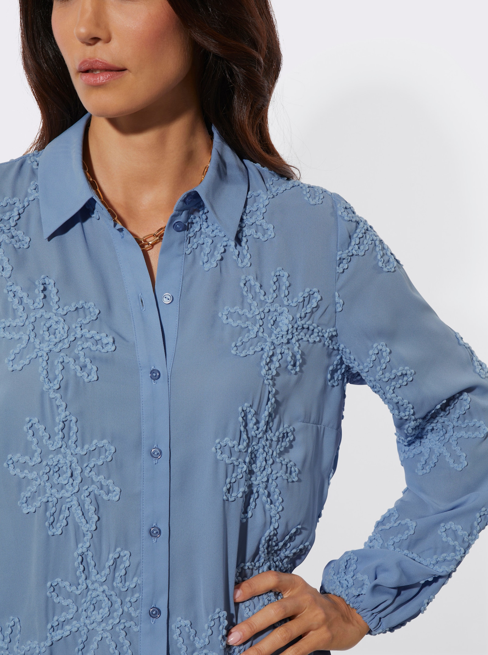 Langarm-Bluse in pflegeleichter Qualität - bleu