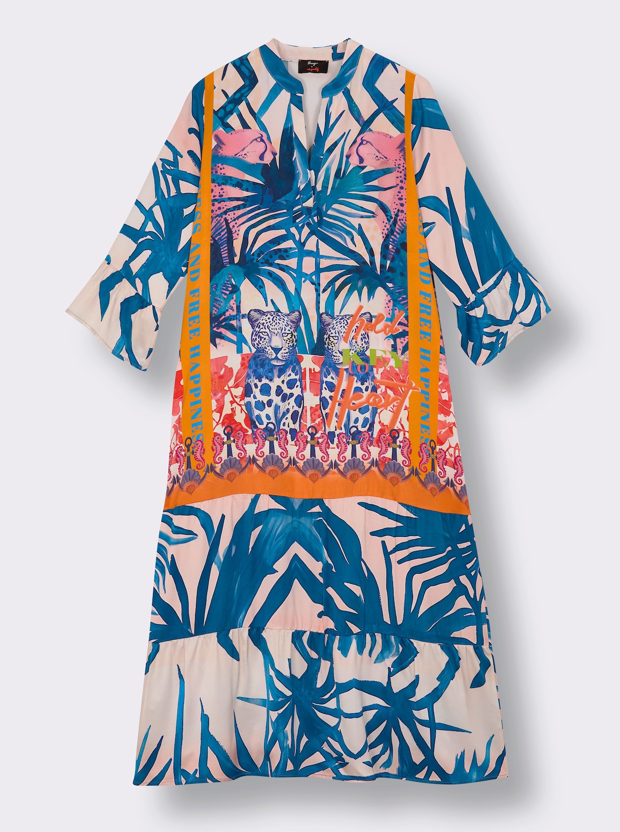 sheego loves miss goodlife Volantkleid in Maxilänge - ecru-mittelblau-bedruckt