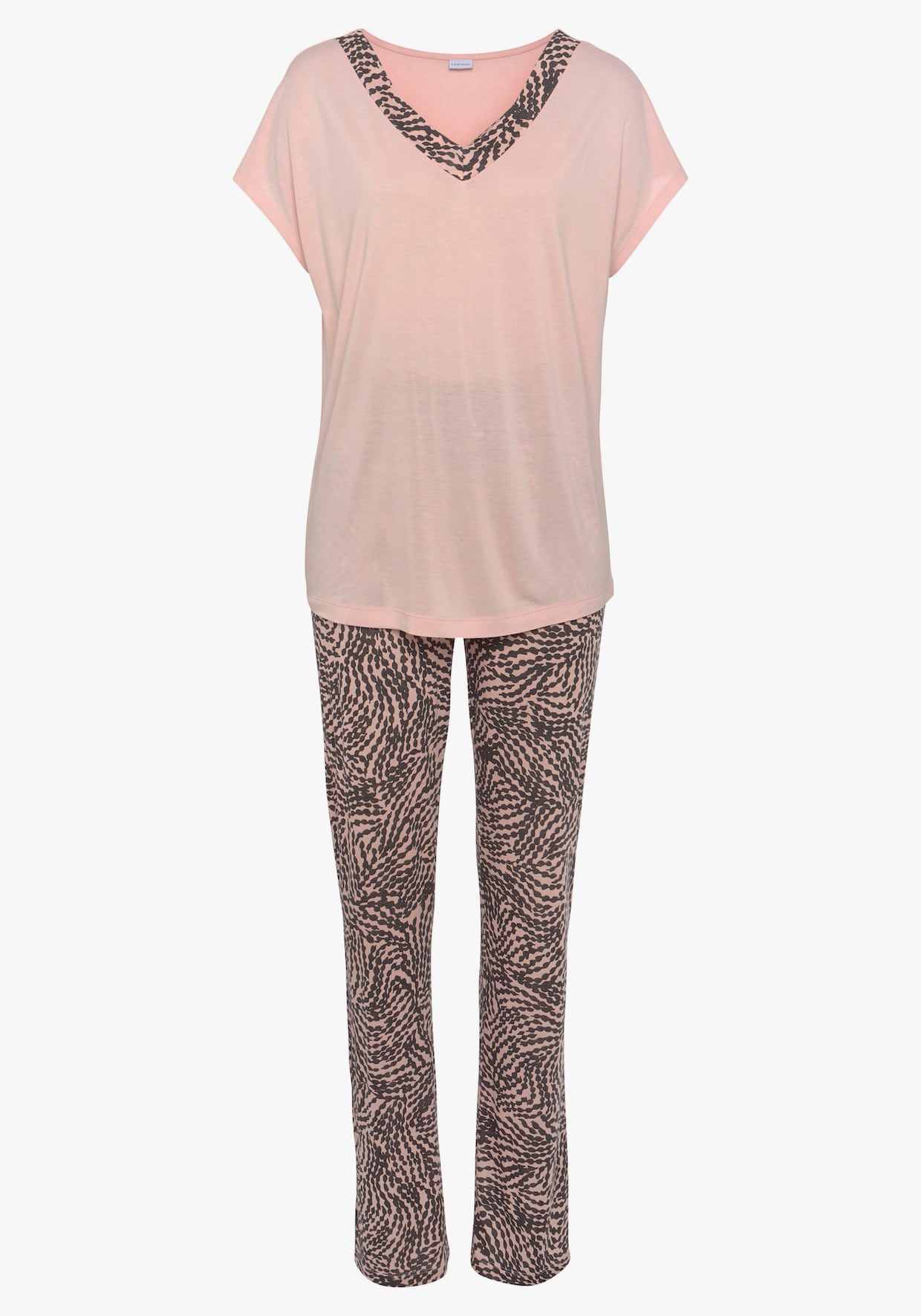 LASCANA Pyjama - roze/antraciet gedessineerd