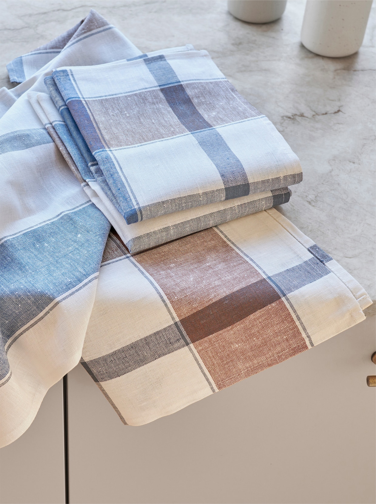 Geschirrtuch - beige-bleu-gemustert