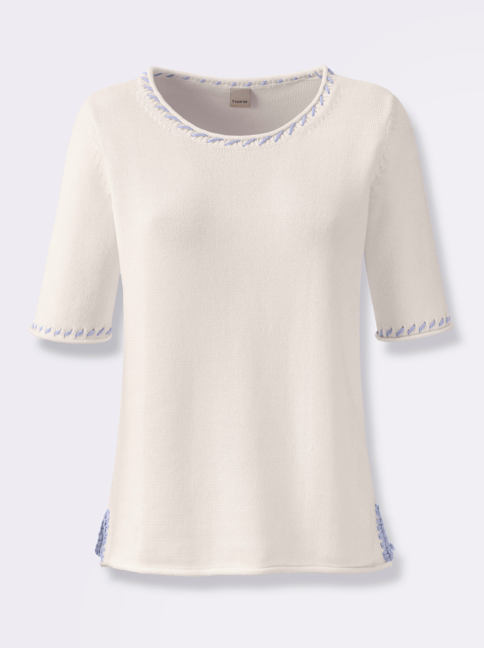 heine Kurzarmpullover mit Seitenschlitzen - weiss-hellblau