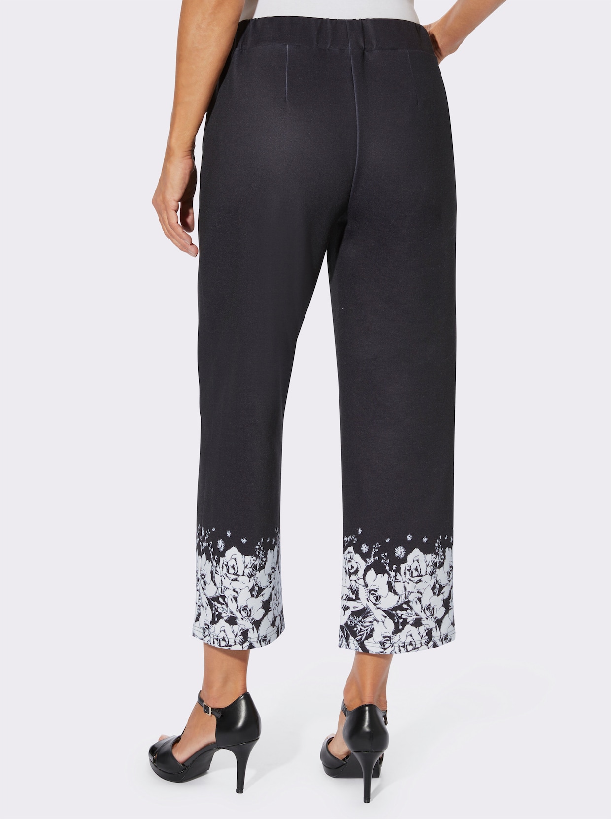 Pantalon en jersey 7/8 - noir-écru imprimé