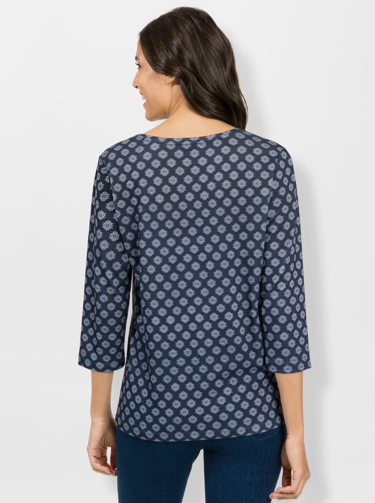 3/4-Arm-Shirt - marine-ecru-bedruckt