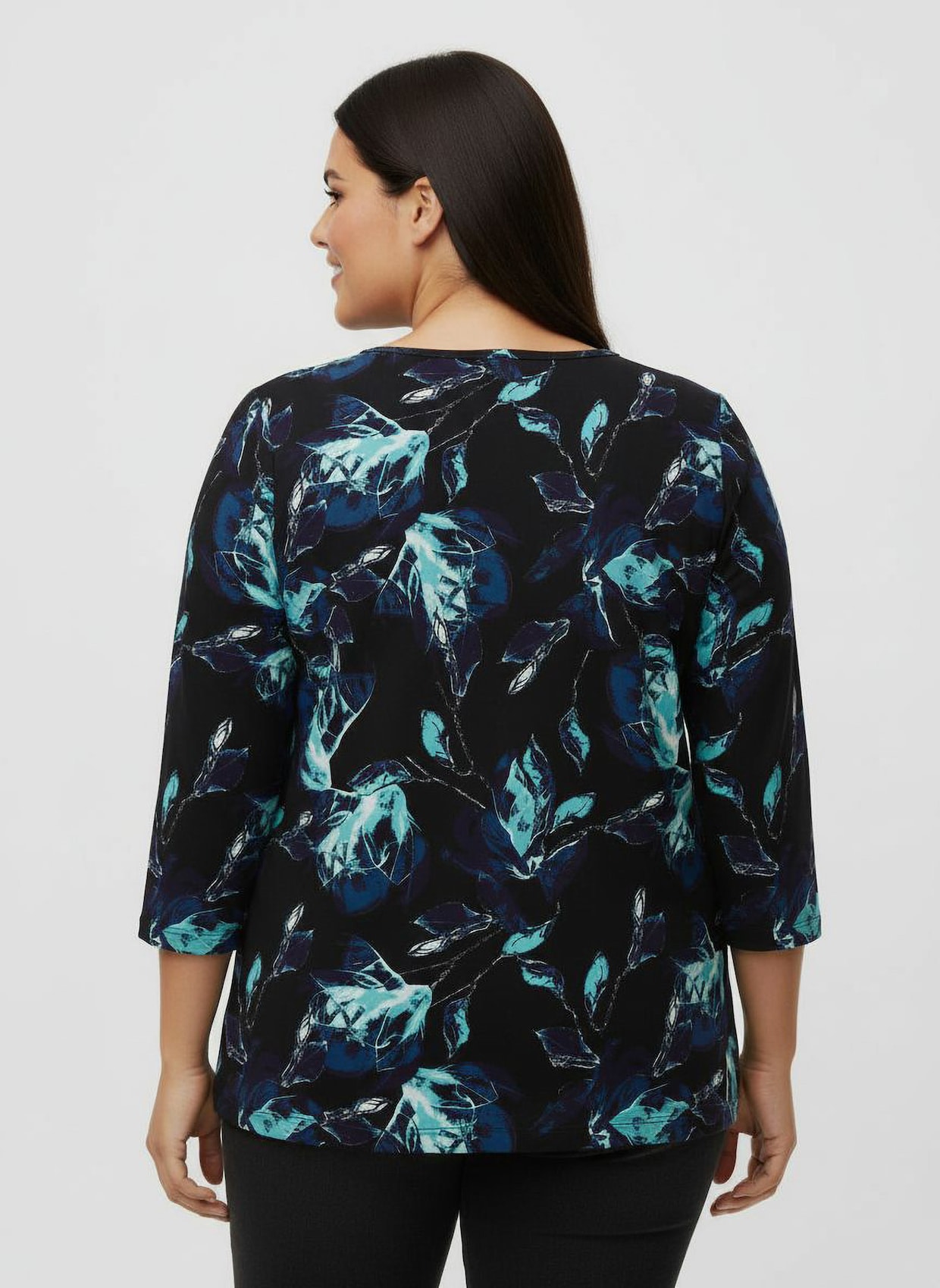 3/4-Arm-Shirt in Viskose-Qualität - schwarz-aquamarin-bedruckt