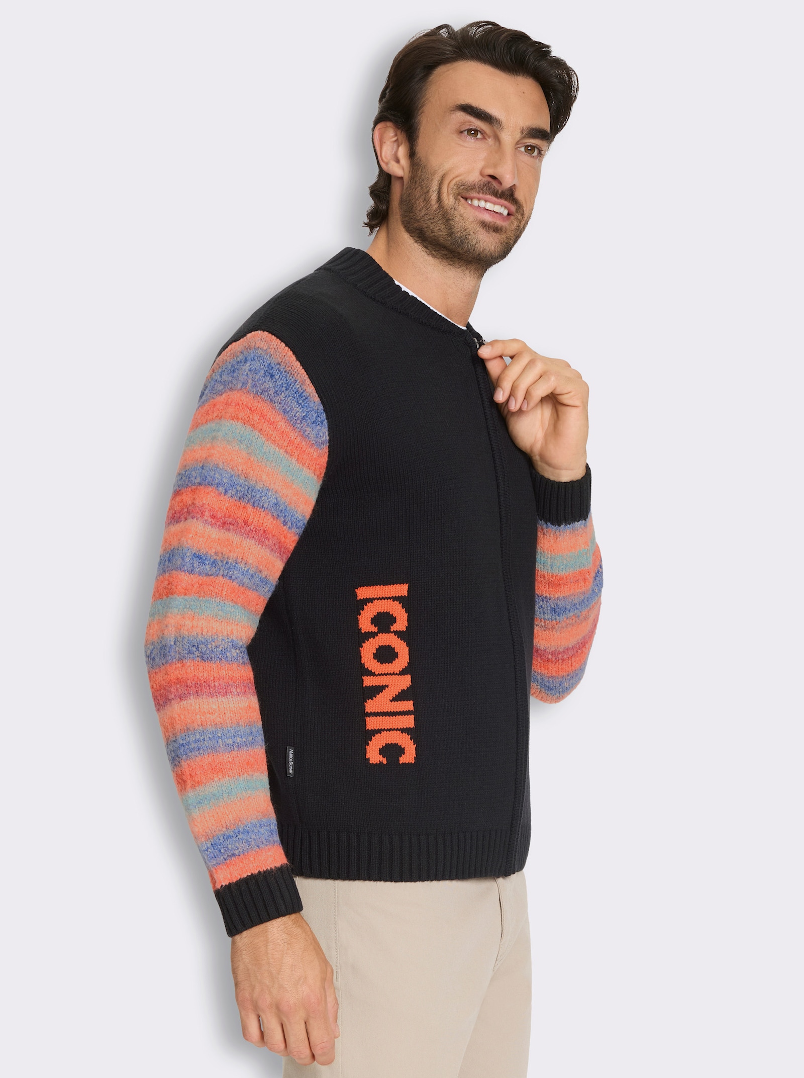 Marco Donati Strickjacke mit kontrastfarbenem Schriftzug - schwarz-hummer-gemustert