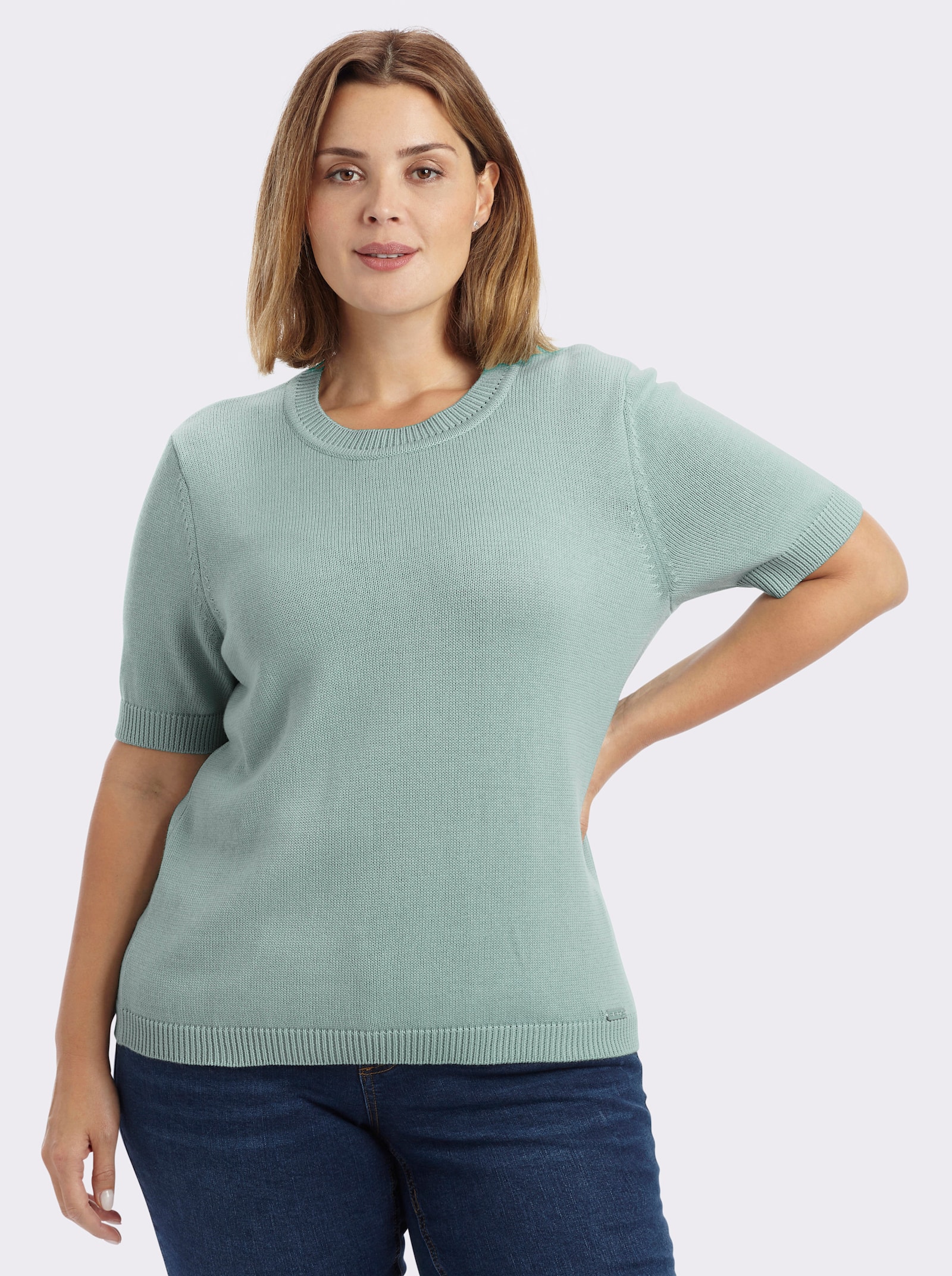 Kurzarmpullover mit Rippabschlüssen - kalkmint
