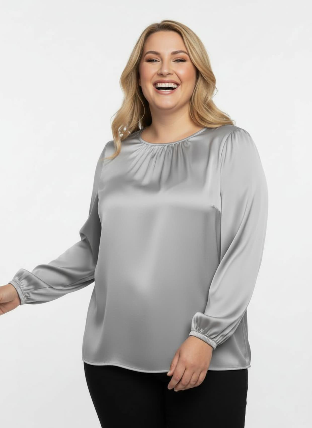 Satinbluse mit Raffungen - hellgrau