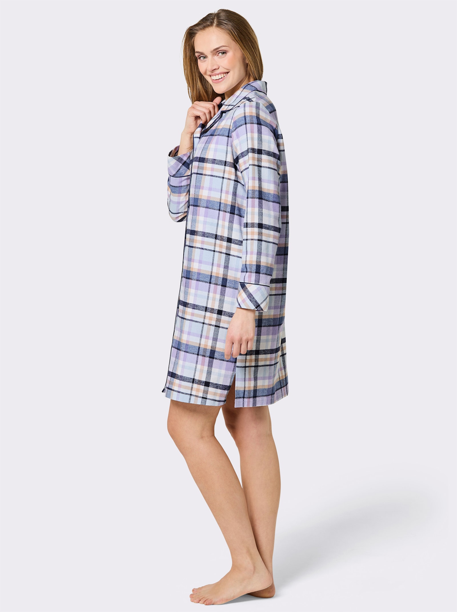 wäschepur Nachthemd mit Karomuster - ecru-eisblau-kariert