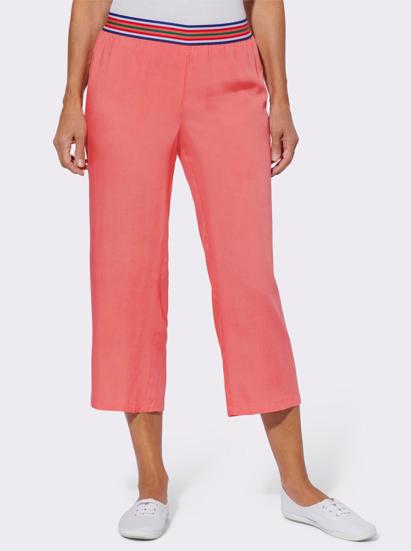 Schlupfhose mit gestreiftem Dehnbund - koralle