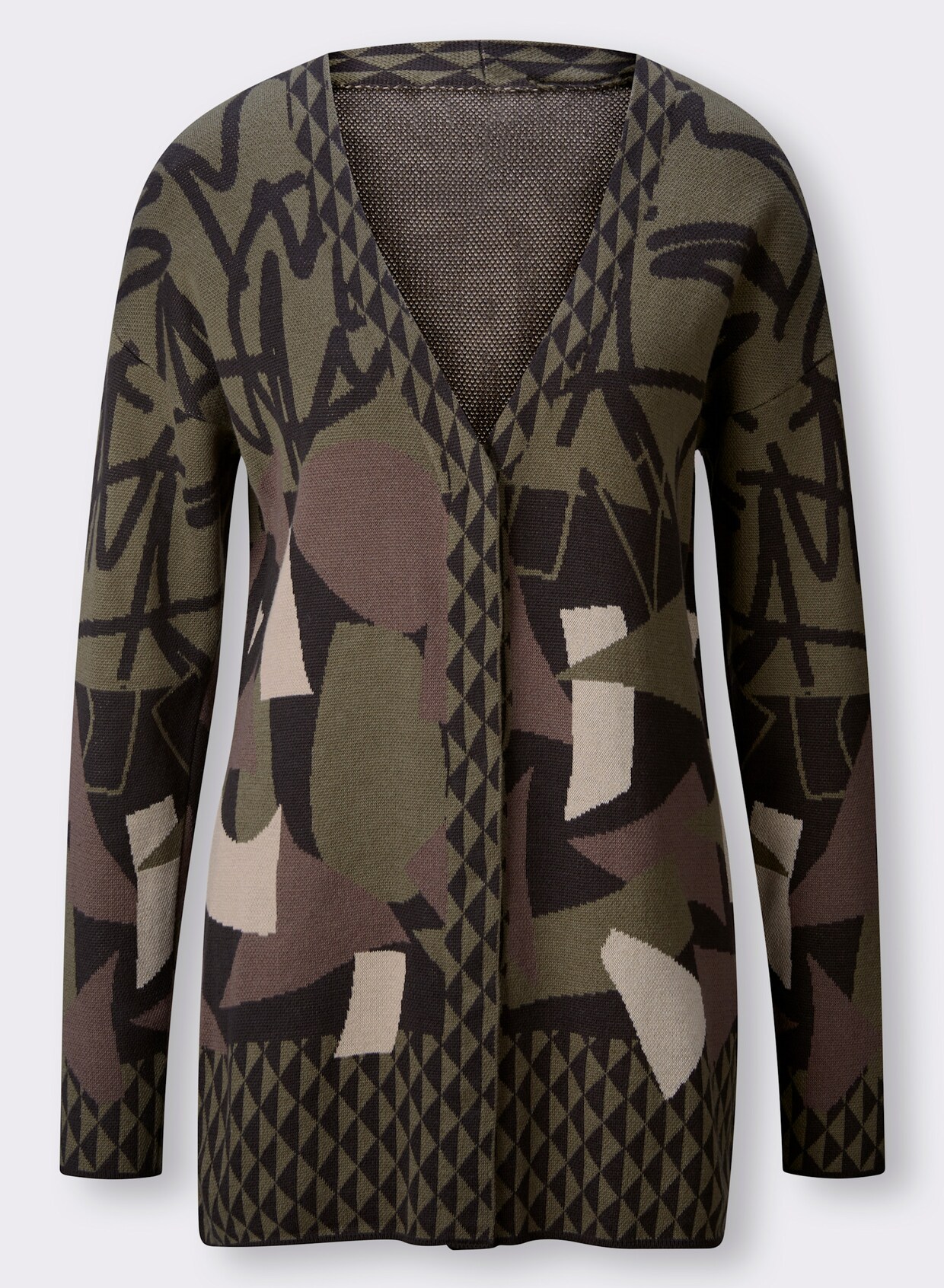 heine Jacquardvest - kaki/grafiet gedessineerd