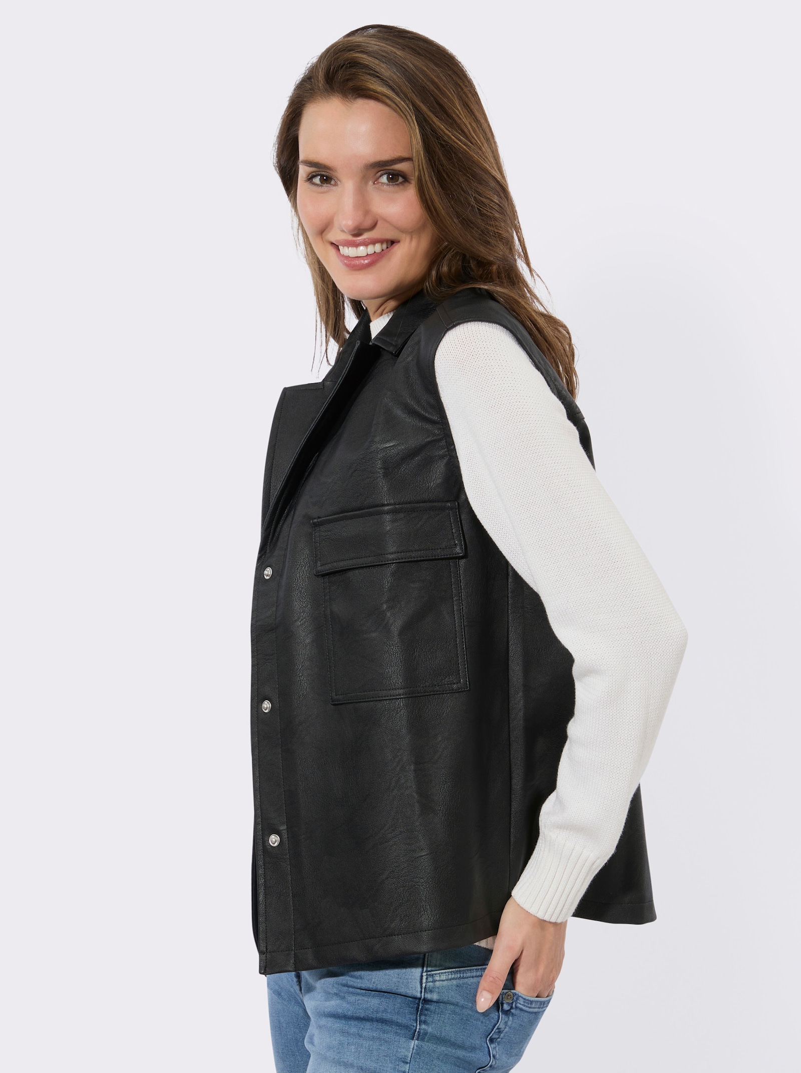 Lederimitatweste mit Druckknöpfen - schwarz