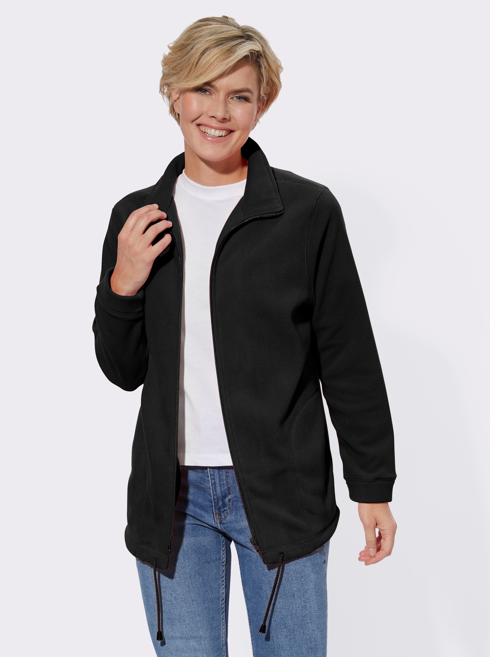 Fleecejacke Kordeldurchzug am Saum - schwarz