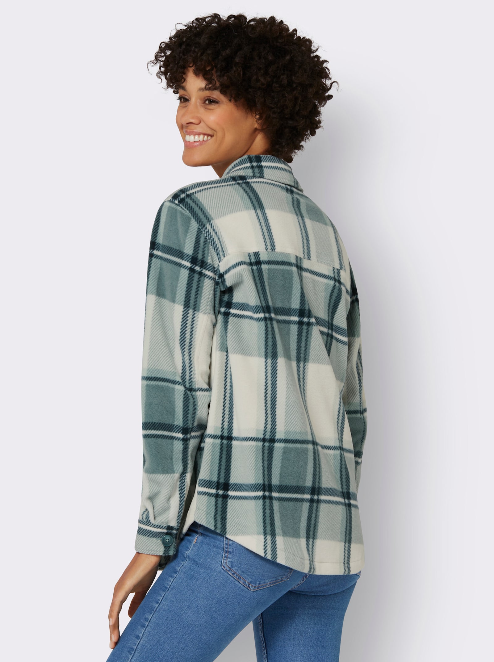 Fleecejacke mit Knöpfen in Horn-Optik - champagner-jade-kariert