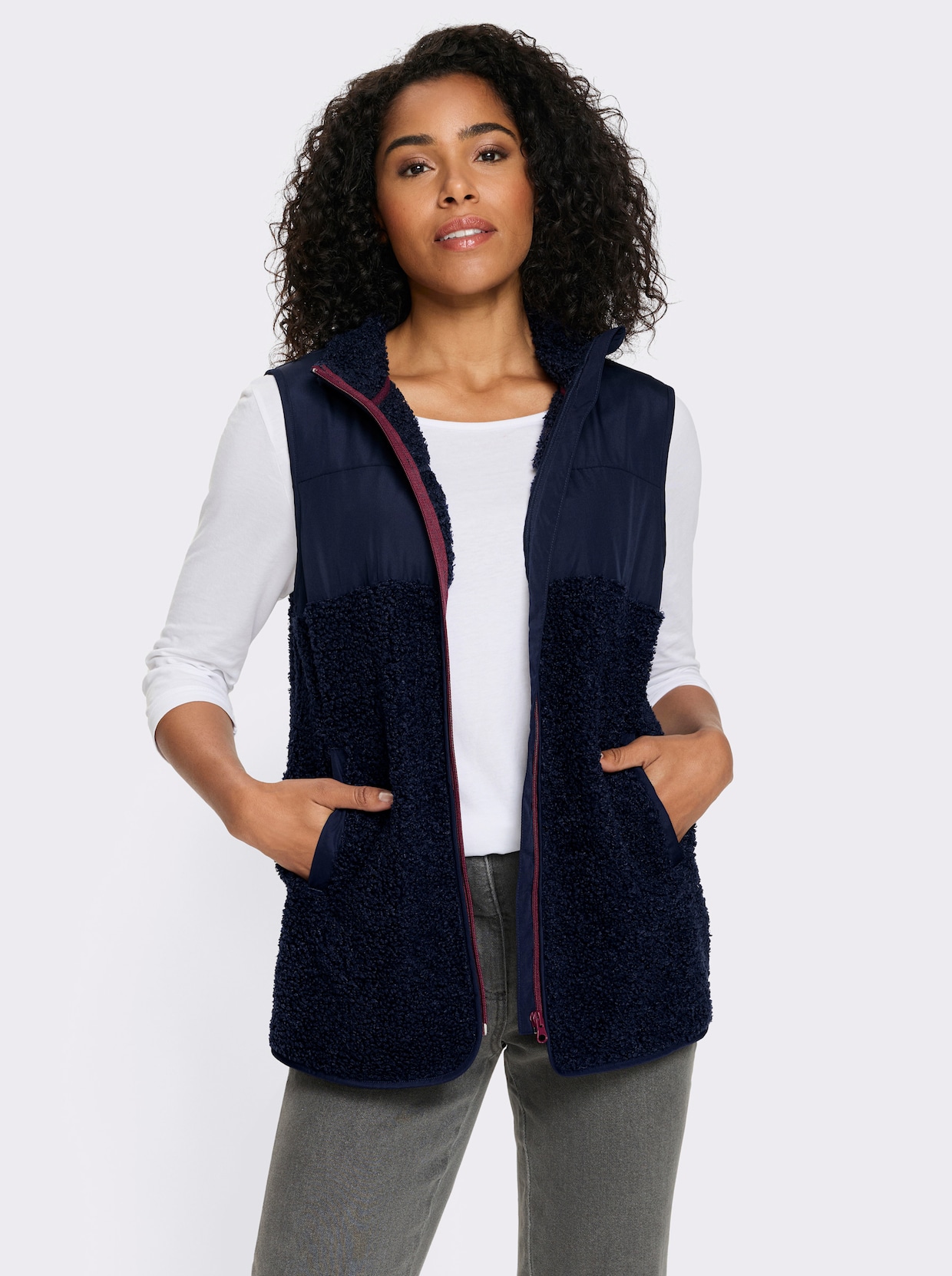 Gilet met stiksel en teddyfleece - marine