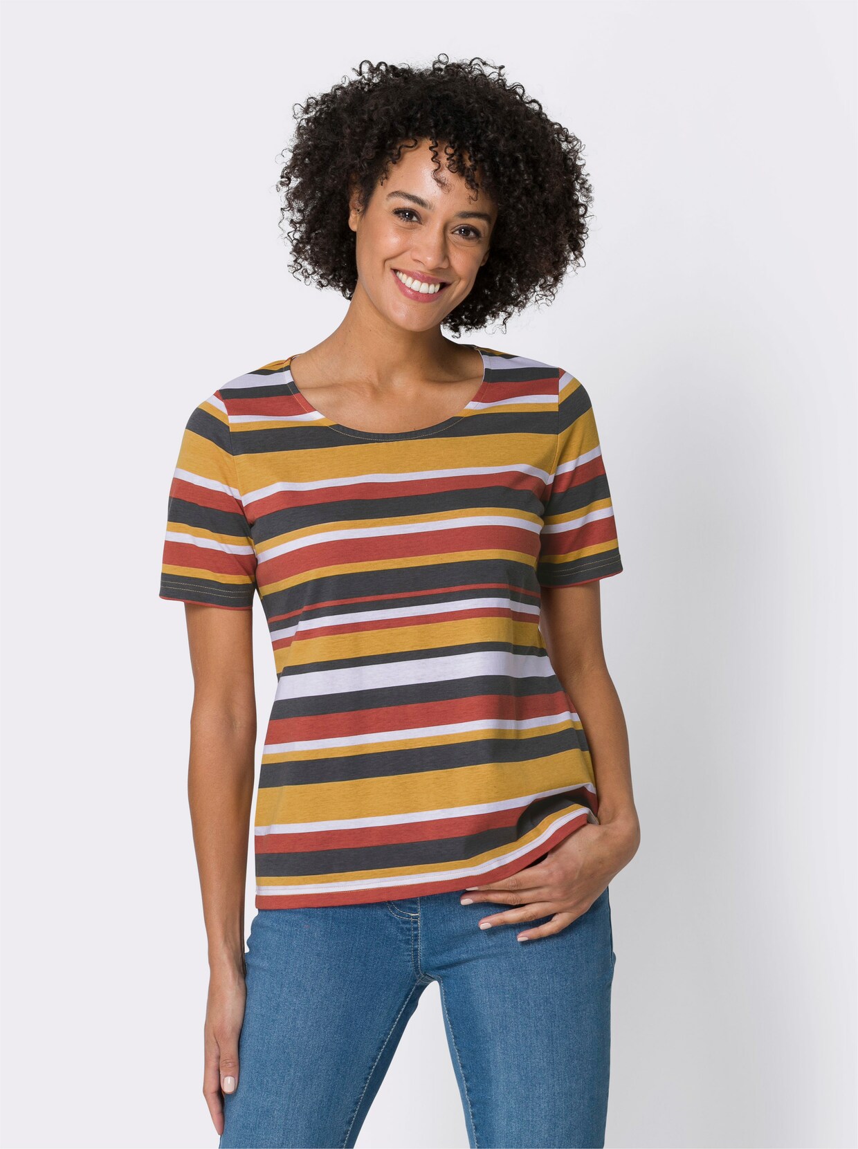 Shirt met korte mouwen - oker/roestrood gestreept