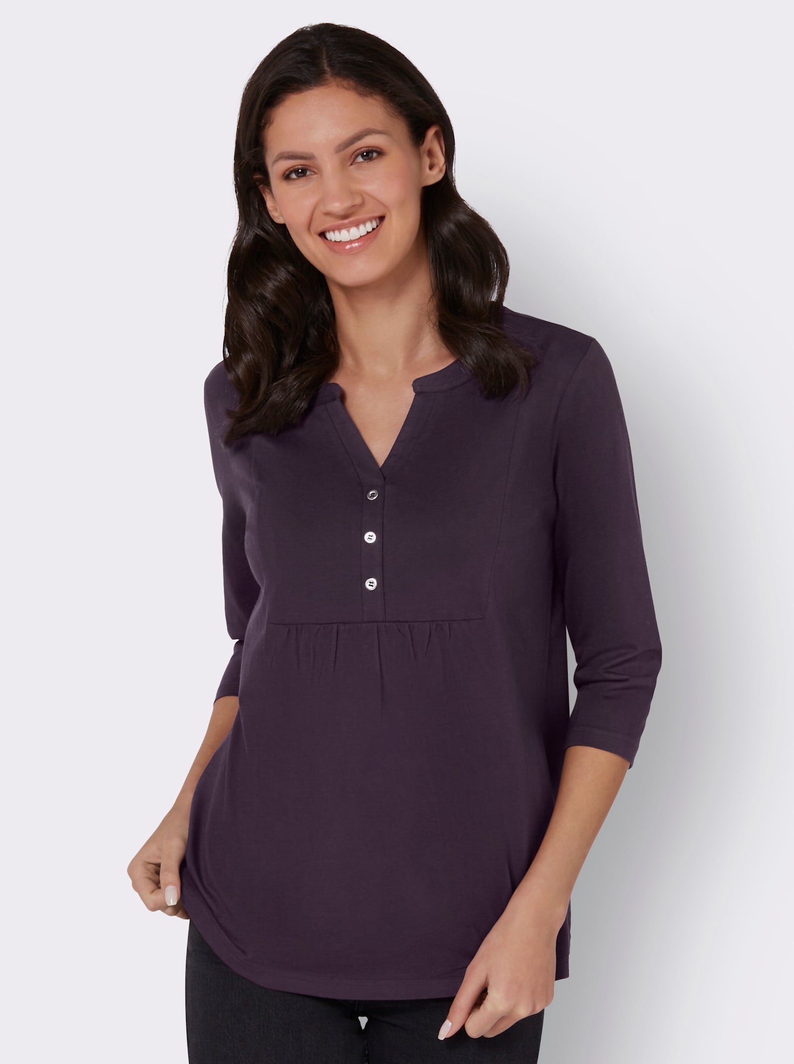 Shirt met 3/4-mouwen in flatteus model - aubergine