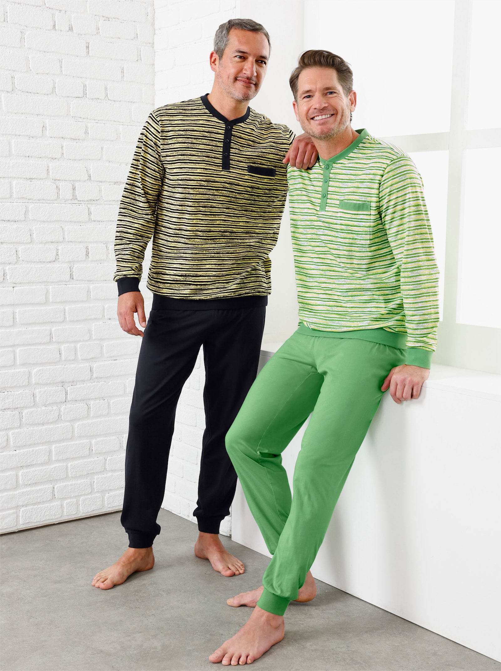 wäschepur men Pyžama - jablková-pistáciová-potisk + černá-citronová-potisk