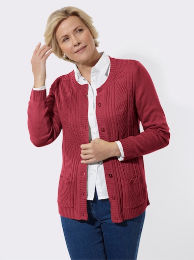 Strickjacke mit Einstrickmuster - kirsche