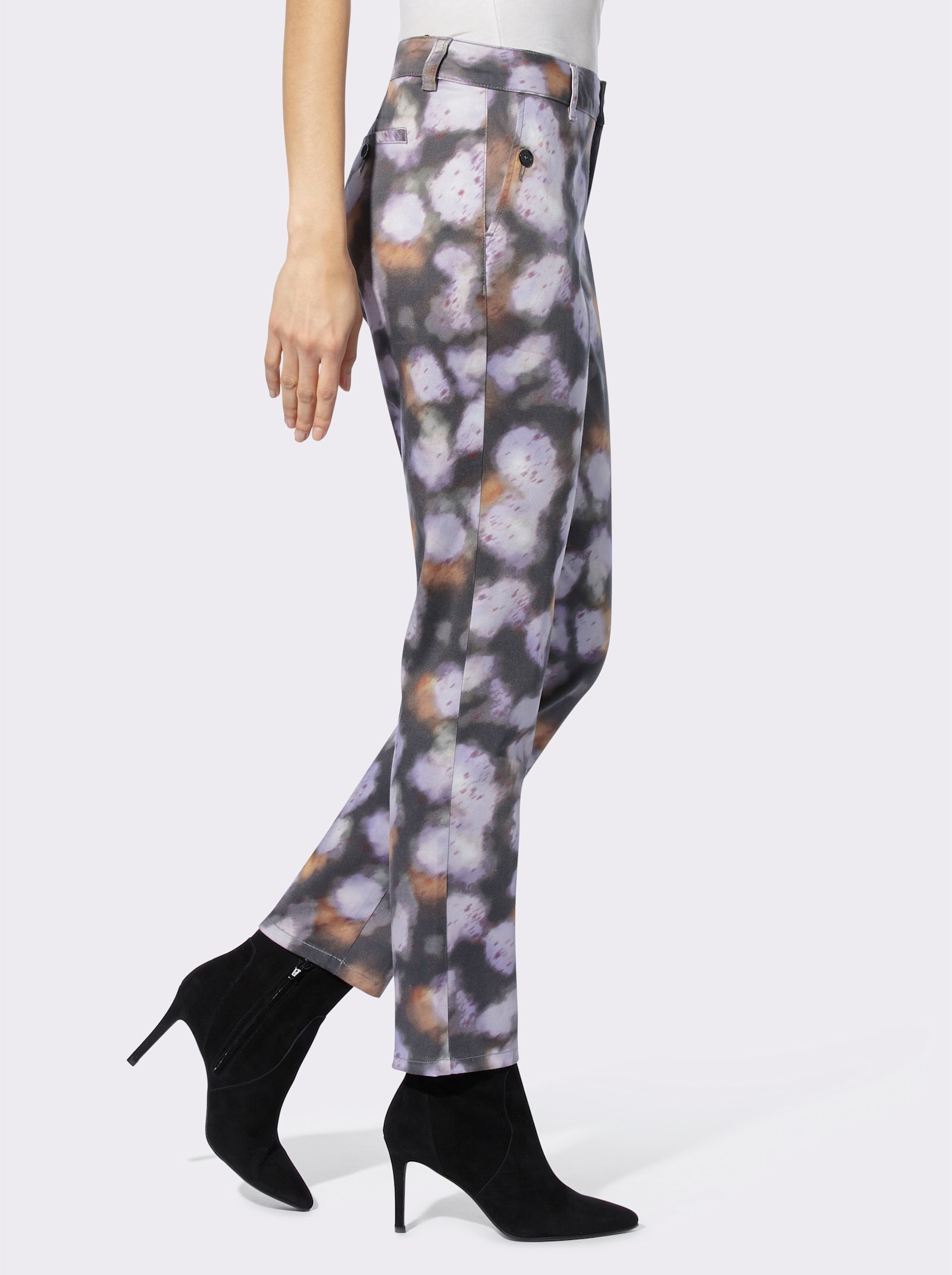 heine Pantalon 7/8 extensible - graphite-lavande imprimé