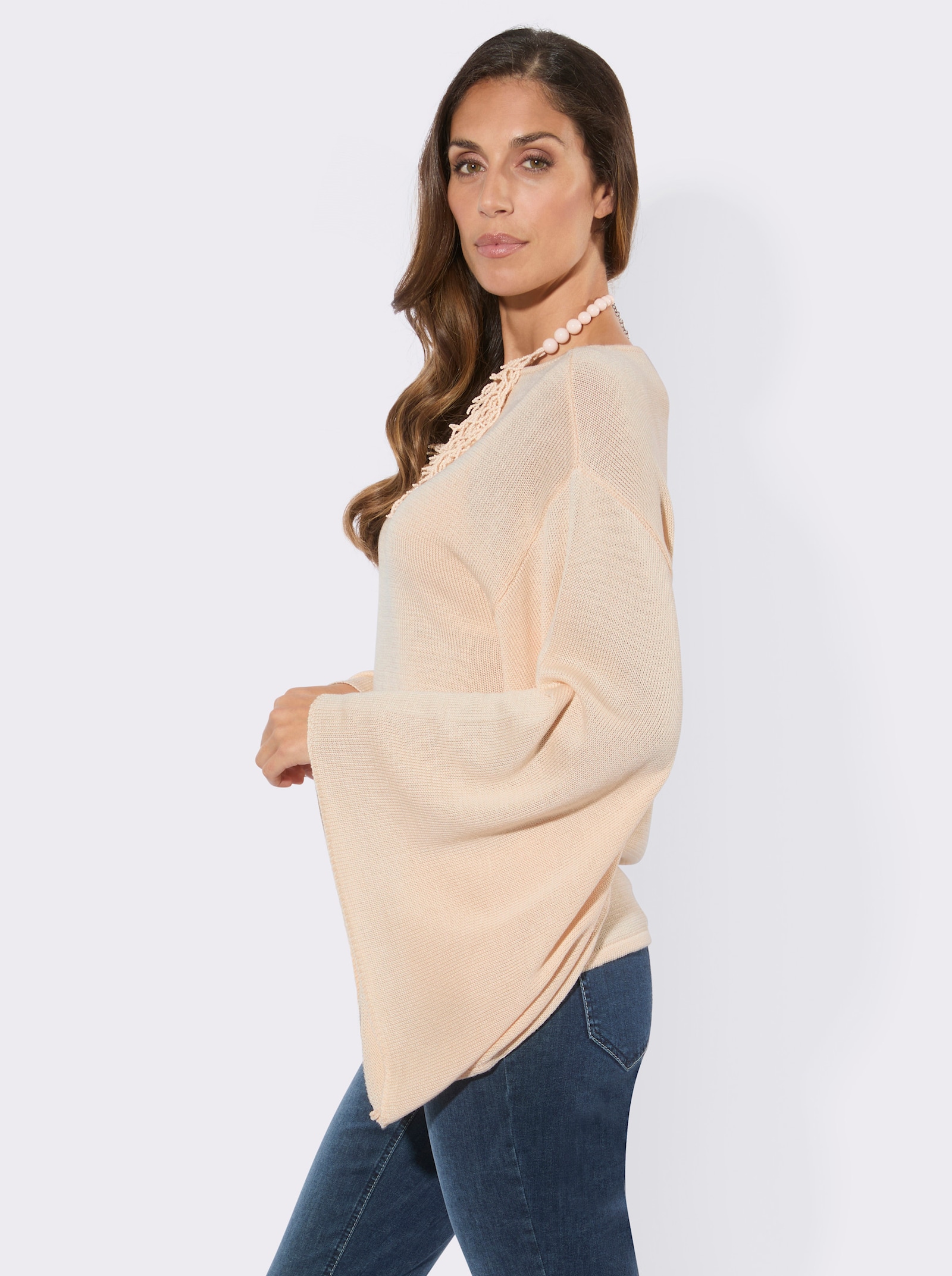 Feinstrickpullover mit weiten Ärmeln - elfenbein