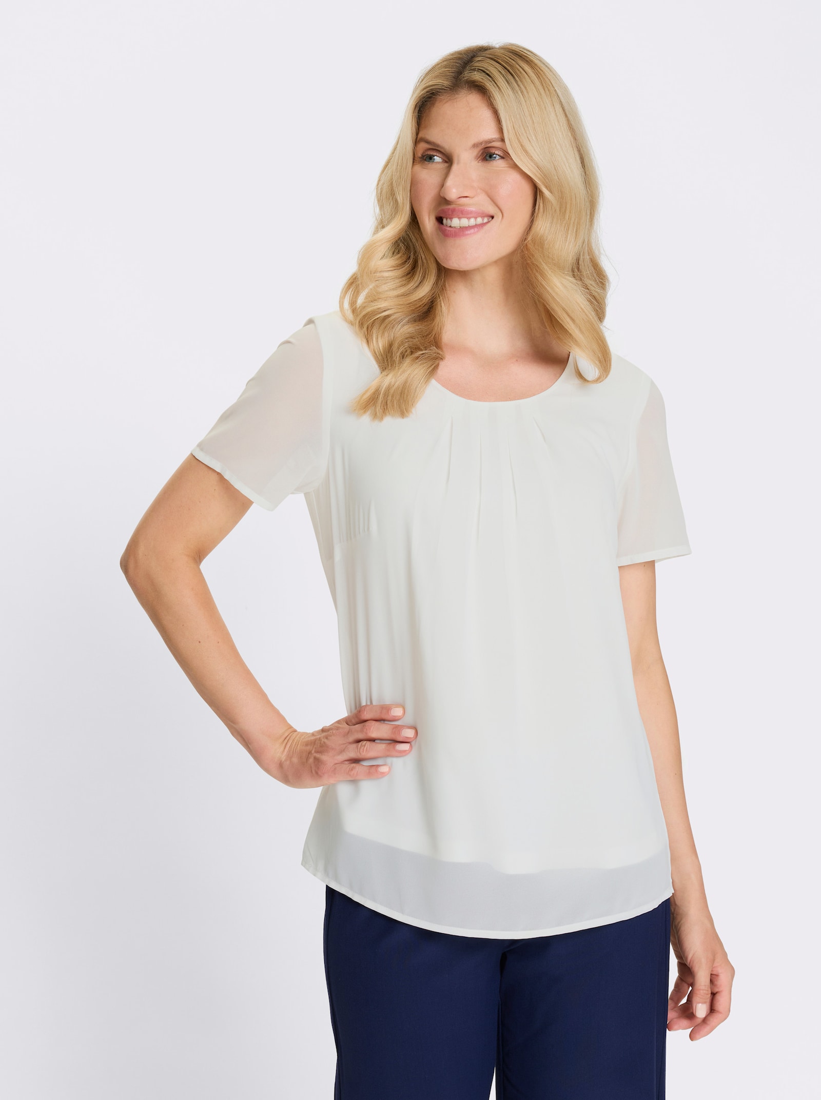 Kurzarm-Bluse in Georgette-Qualität - ecru